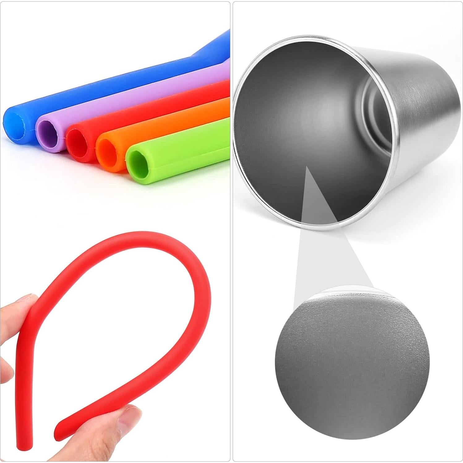 5 Vasos de Acero Inoxidable ShineMe 12oz con Pajitas Silicona