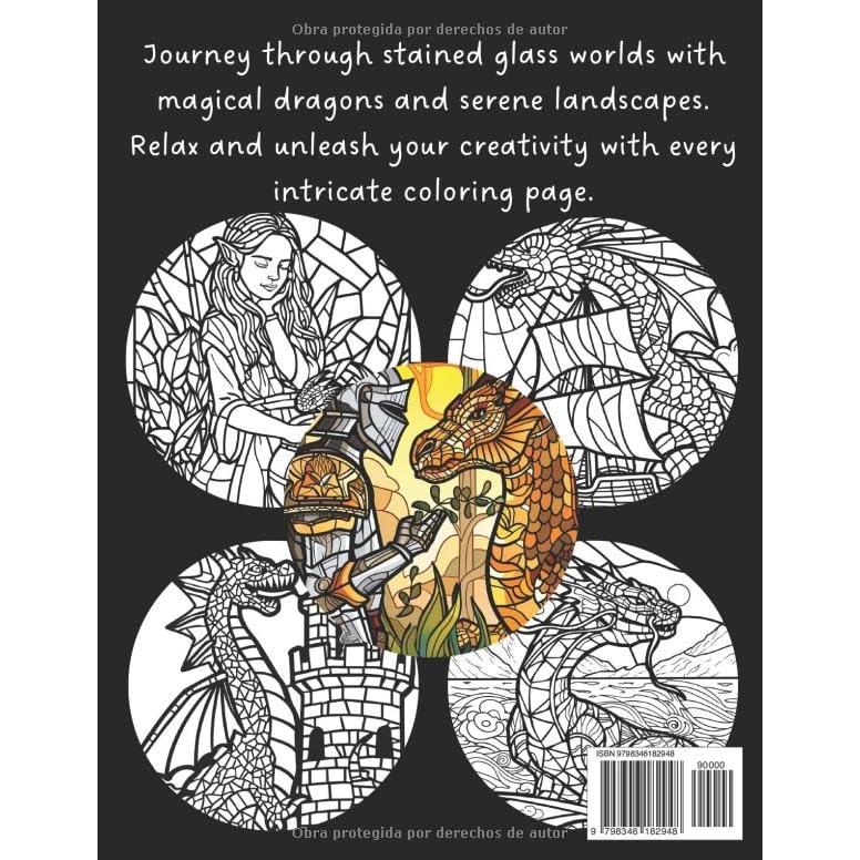 Dragons & Fantasy Realms Coloring Book: A Serene Journey Through Stained Glass Fantasy Worlds – Magical Beasts, Enchanted Landscapes, Stress Relief, ... for Adults and Teens (Spanish Edition)