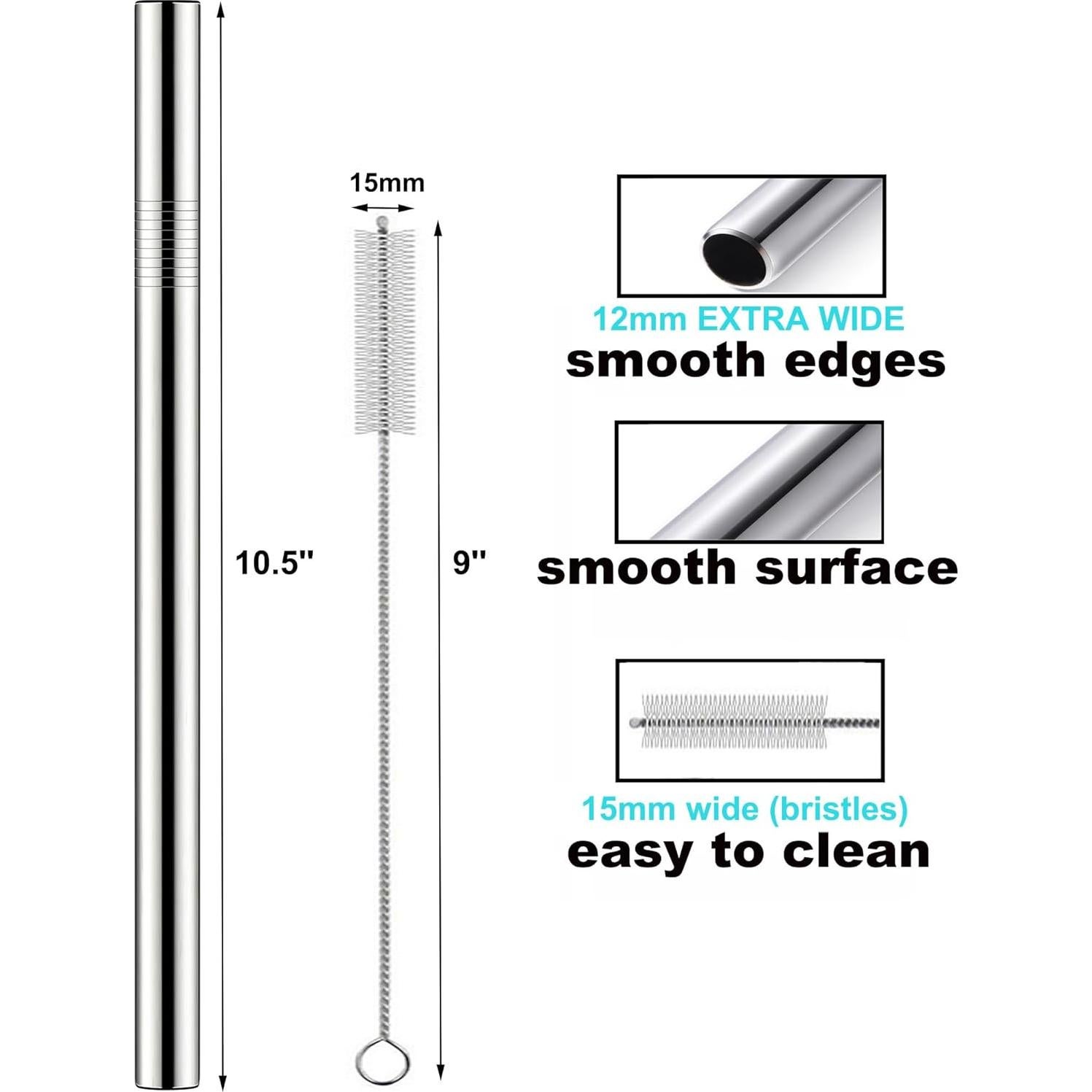 Paquete de 4 Pajitas Reutilizables Wobye 12mm Acero Inoxidable