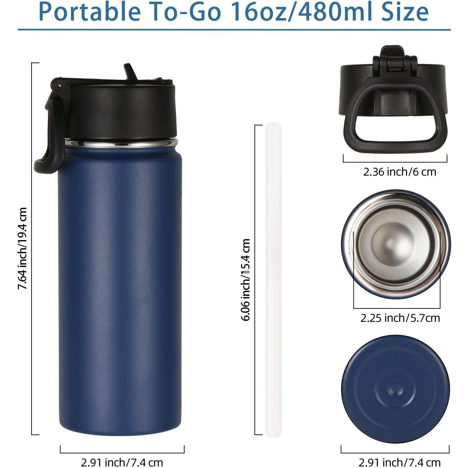 Botella de Agua Aislada Volhoply 470ml Niños con Popote Navy