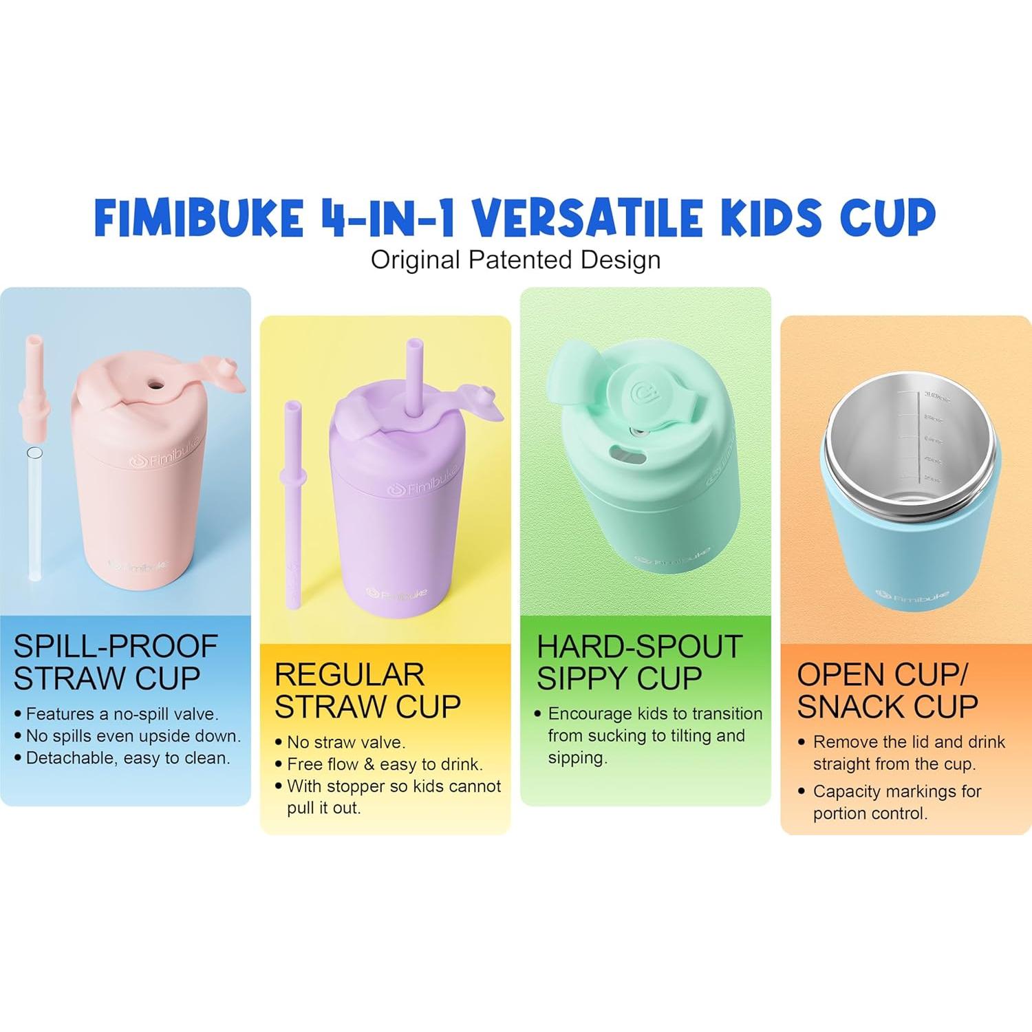 Taza Aislada para Niños Fimibuke 295 ml con Popote a Prueba de Derrames