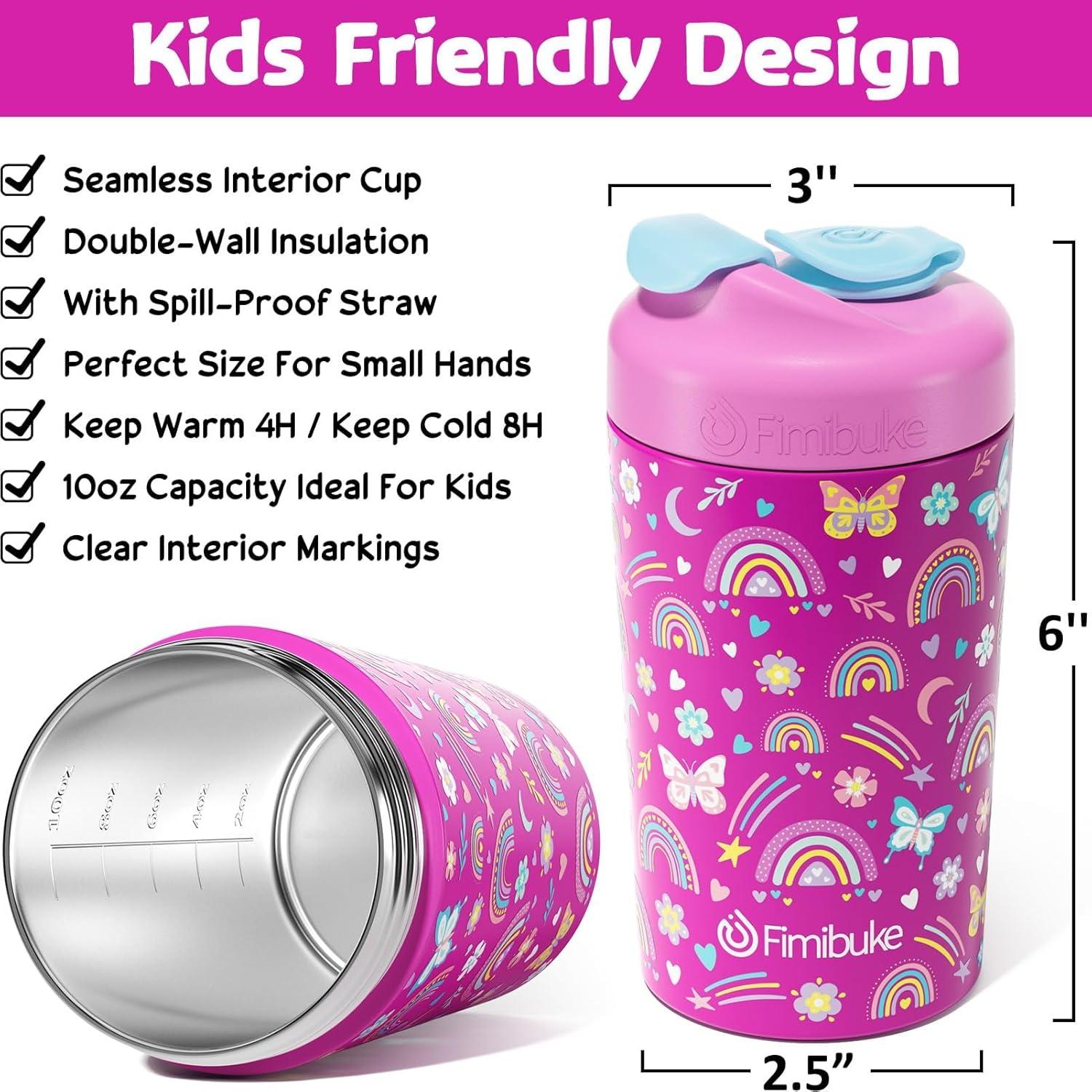Taza Aislada para Niños Fimibuke 295 ml con Popote a Prueba de Derrames