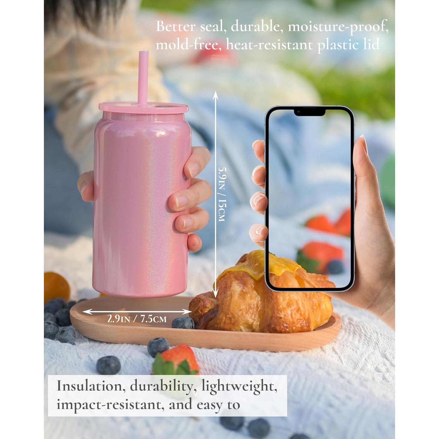 Taza de acero inoxidable UIRZOTN 16oz rosa brillante sublimable