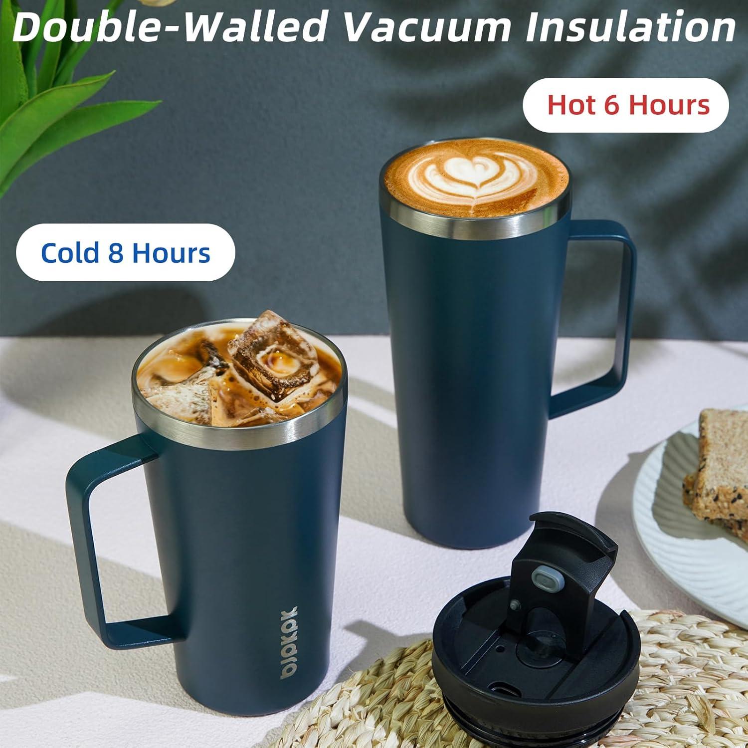 Vaso Aislado BJPKPK 530ml Acero Inoxidable con Asa y Tapa