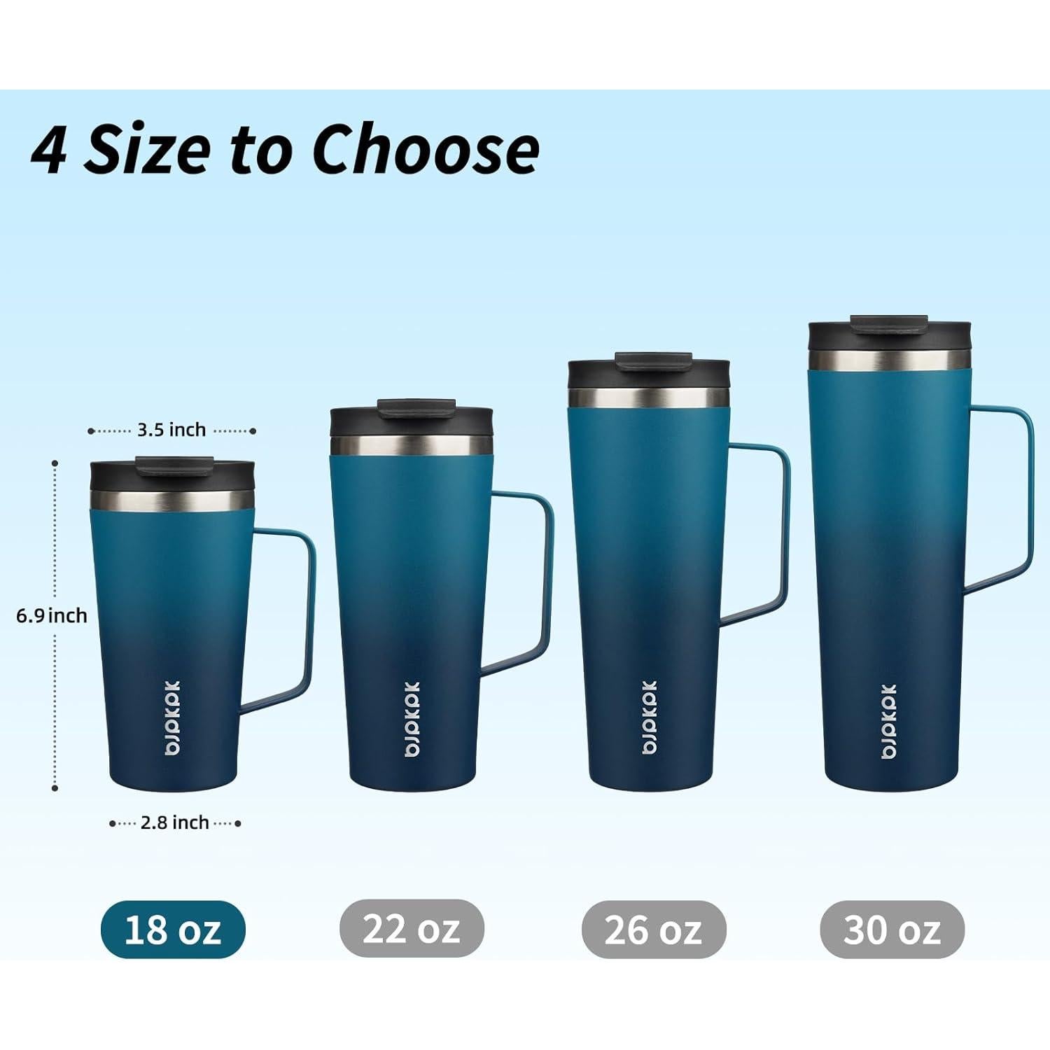 Vaso Aislado BJPKPK 530ml Acero Inoxidable con Asa y Tapa