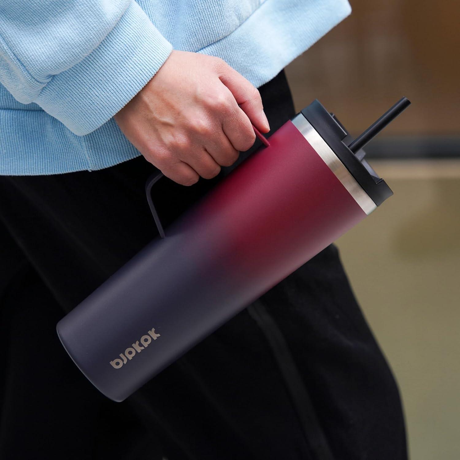 Vaso Aislado BJPKPK 530ml Acero Inoxidable con Asa y Tapa