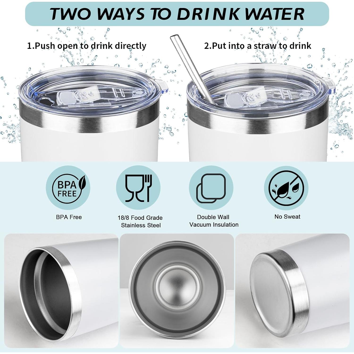 Taza de acero inoxidable 20oz ATIKZHE con popote y tapa