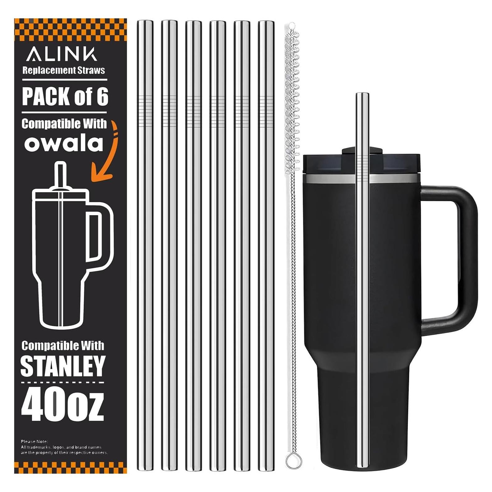 Popotes de Acero Inoxidable ALINK 12" Reutilizables x6 para Taza Stanley