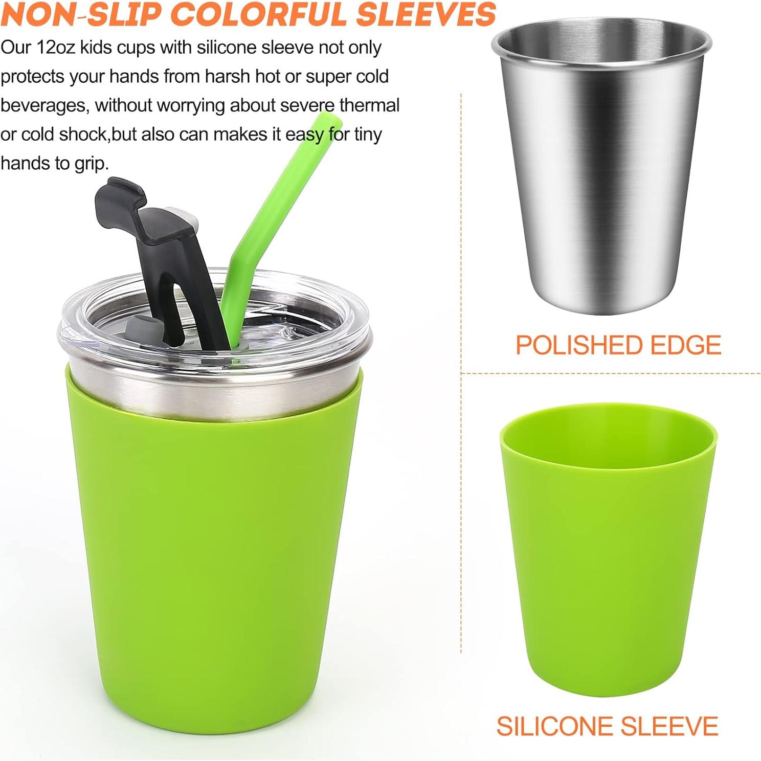 Tazas de Acero Inoxidable 12oz Vermida con Pajitas - Paquete de 5