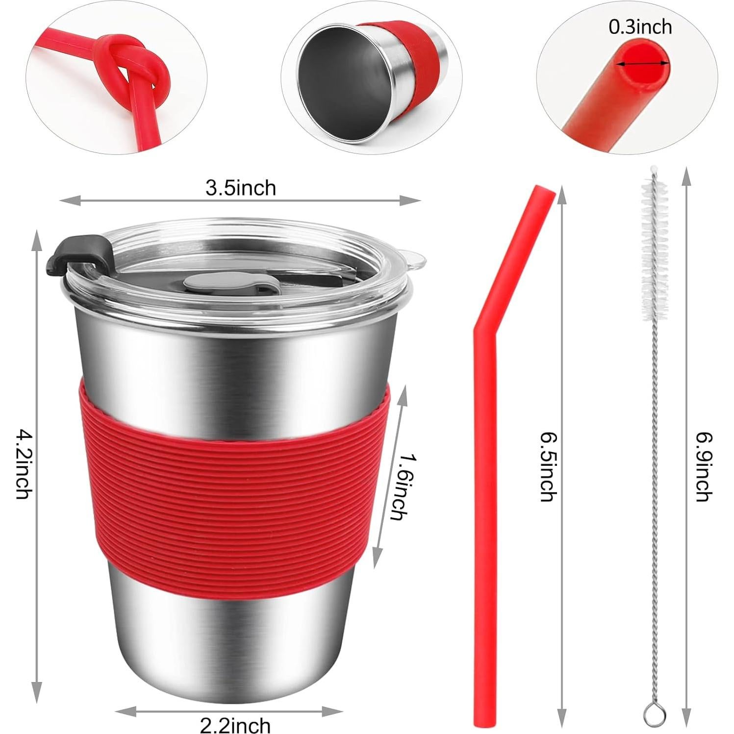Tazas de Acero Inoxidable EWSNmata 12oz - Paquete de 6 con Pajitas
