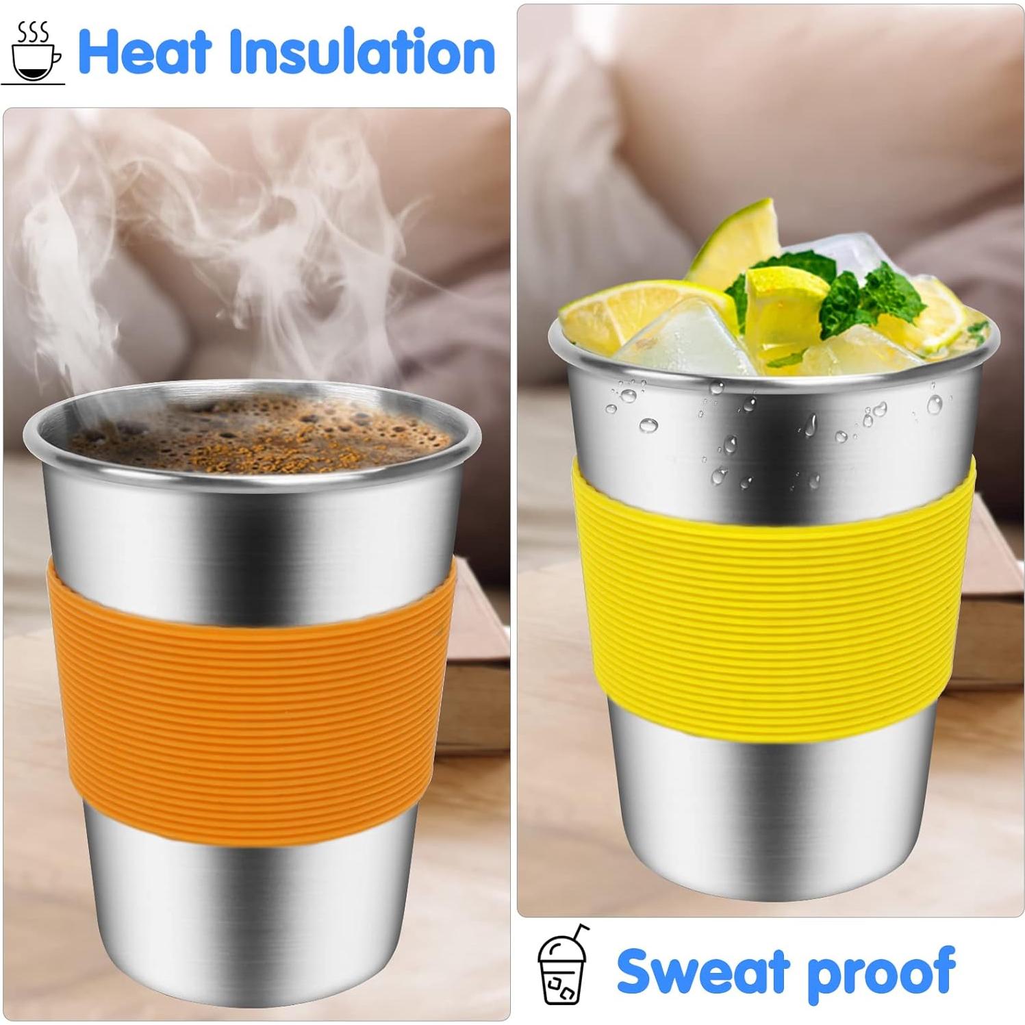 Tazas de Acero Inoxidable EWSNmata 12oz - Paquete de 6 con Pajitas