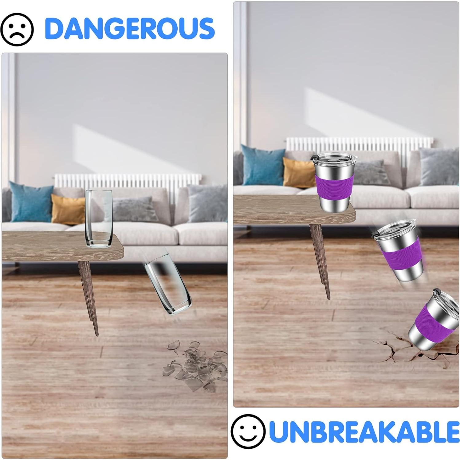 Tazas de Acero Inoxidable EWSNmata 12oz - Paquete de 6 con Pajitas