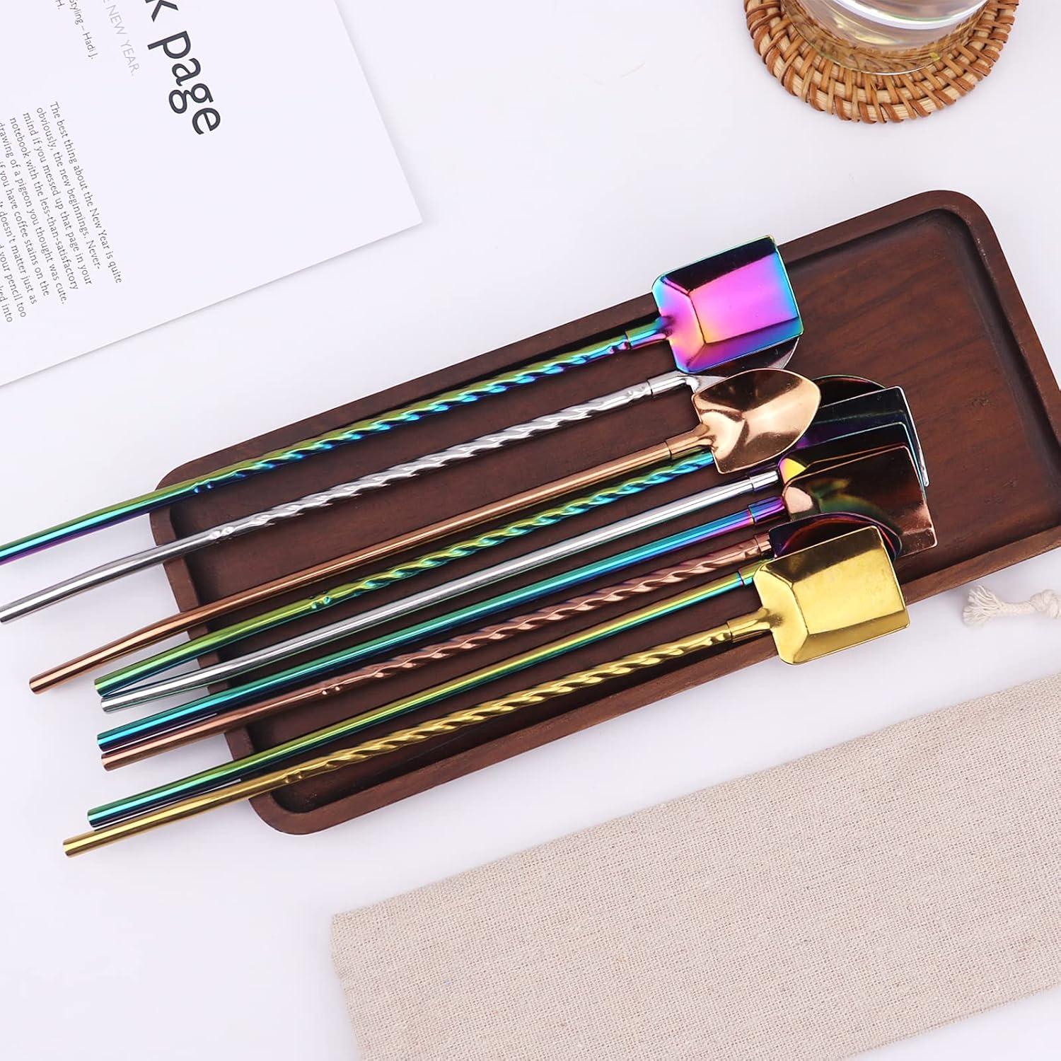 Set 16 Cucharas Pajitas Acero Inoxidable 22.1 cm con Cepillos