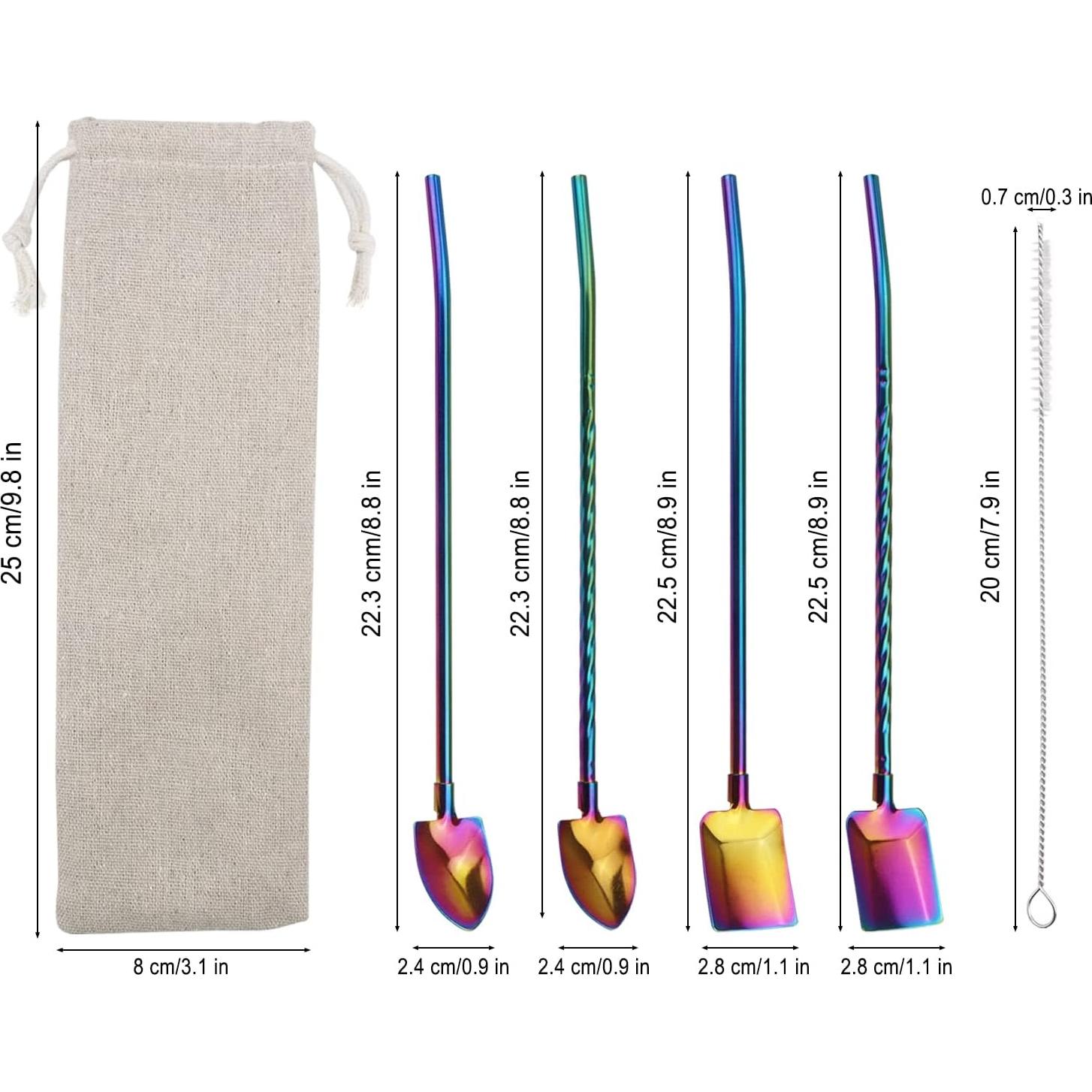 Set 16 Cucharas Pajitas Acero Inoxidable 22.1 cm con Cepillos