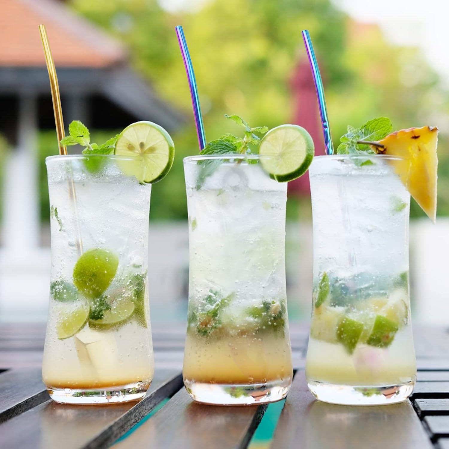 Set 16 Cucharas Pajitas Acero Inoxidable 22.1 cm con Cepillos