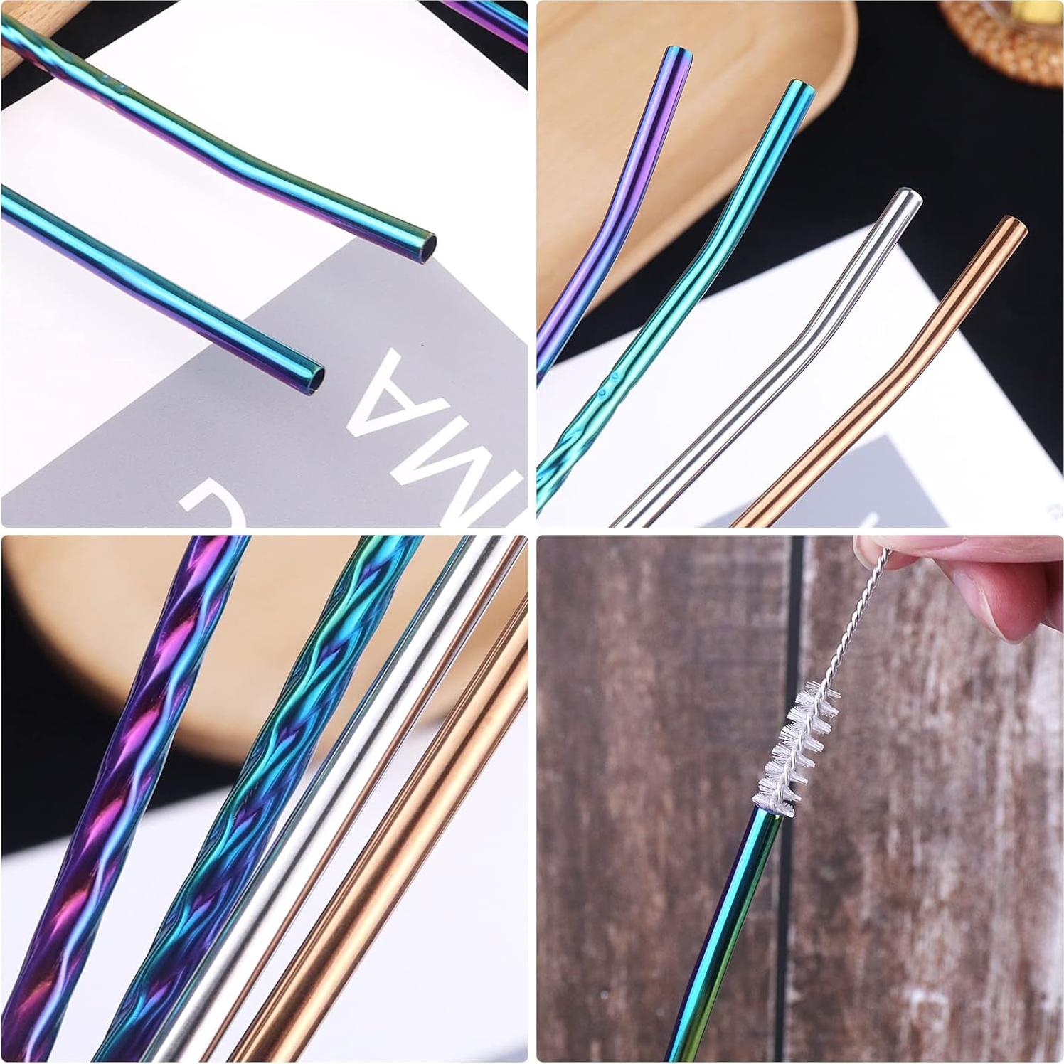 Set 16 Cucharas Pajitas Acero Inoxidable 22.1 cm con Cepillos