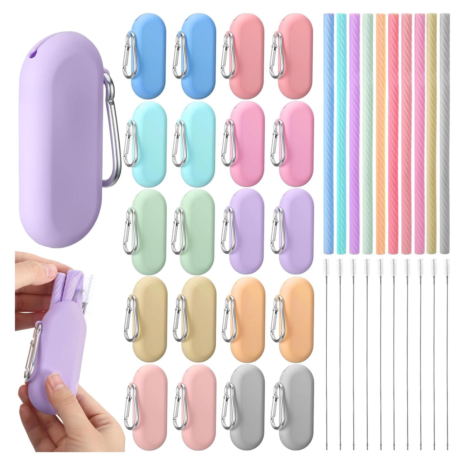 Pajitas de Silicona Reutilizables Irenare 20 Sets con Estuche