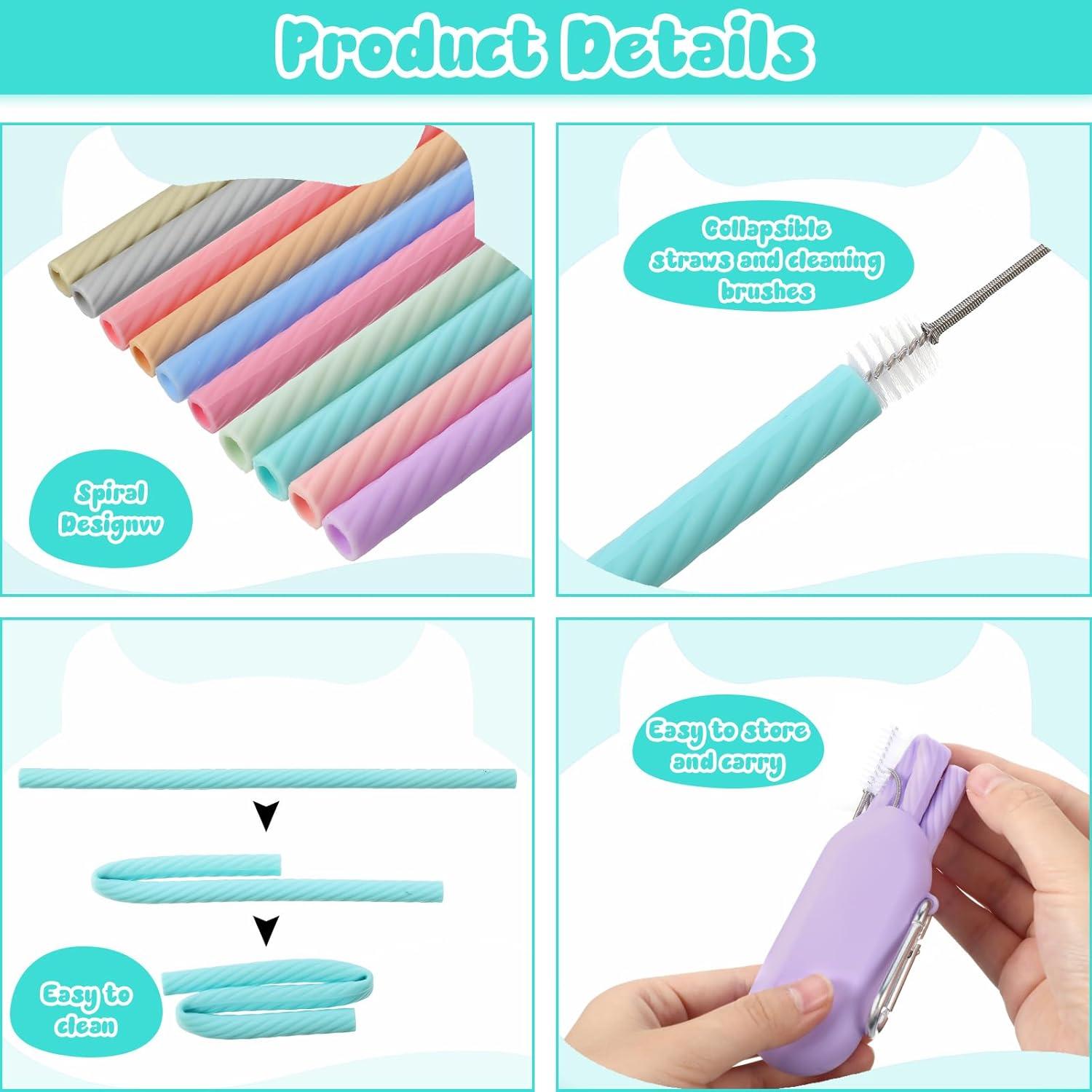 Pajitas de Silicona Reutilizables Irenare 20 Sets con Estuche