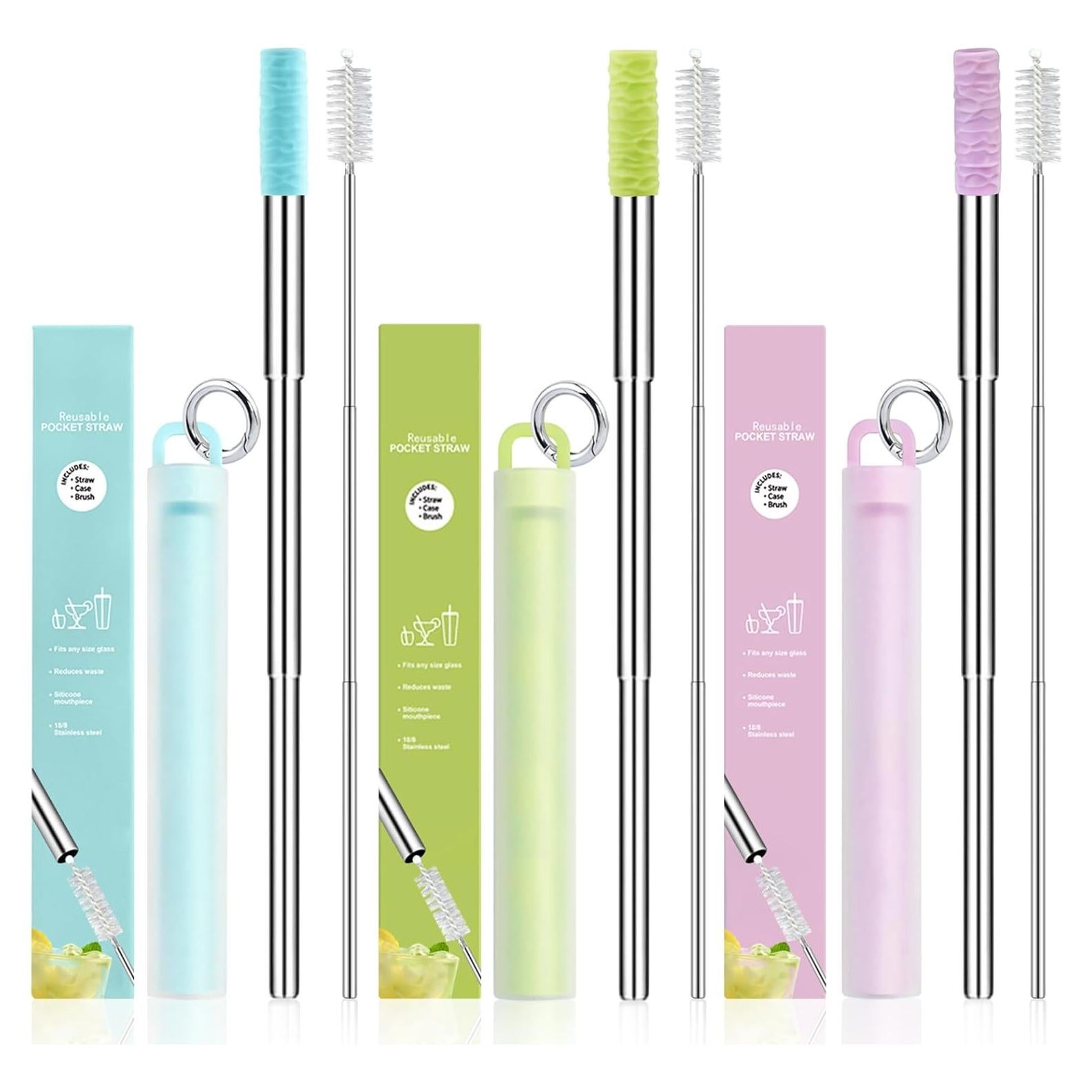 Popotes Reutilizables INVODA 3Pcs Acero Inoxidable Plegables