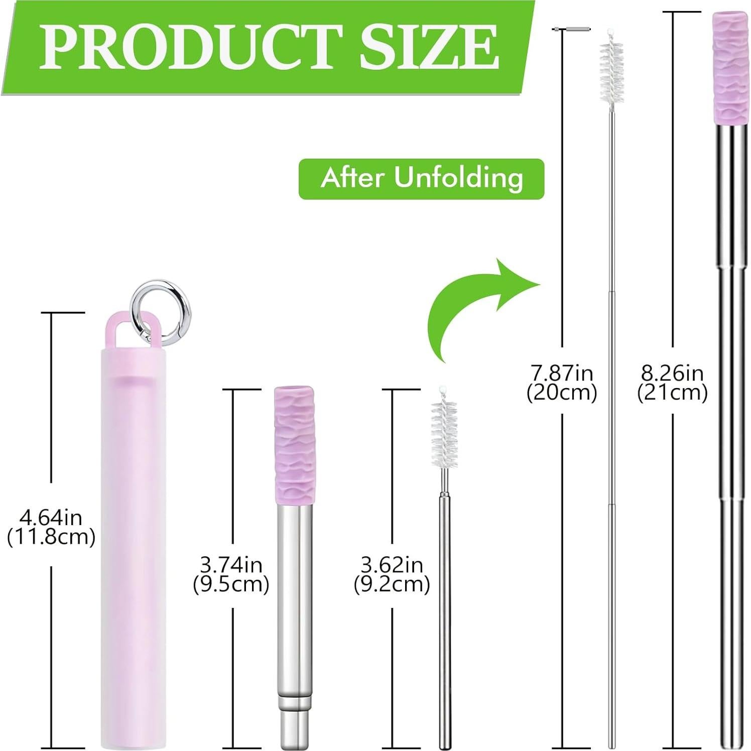 Popotes Reutilizables INVODA 3Pcs Acero Inoxidable Plegables