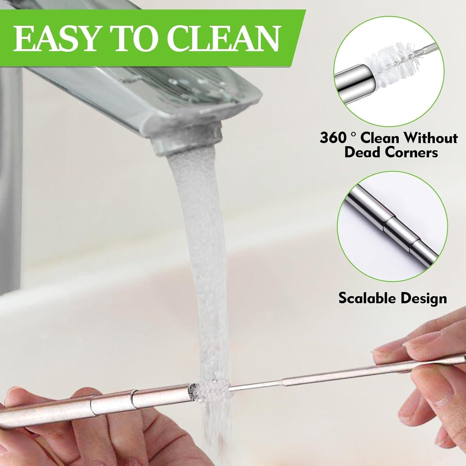 Popotes Reutilizables INVODA 3Pcs Acero Inoxidable Plegables