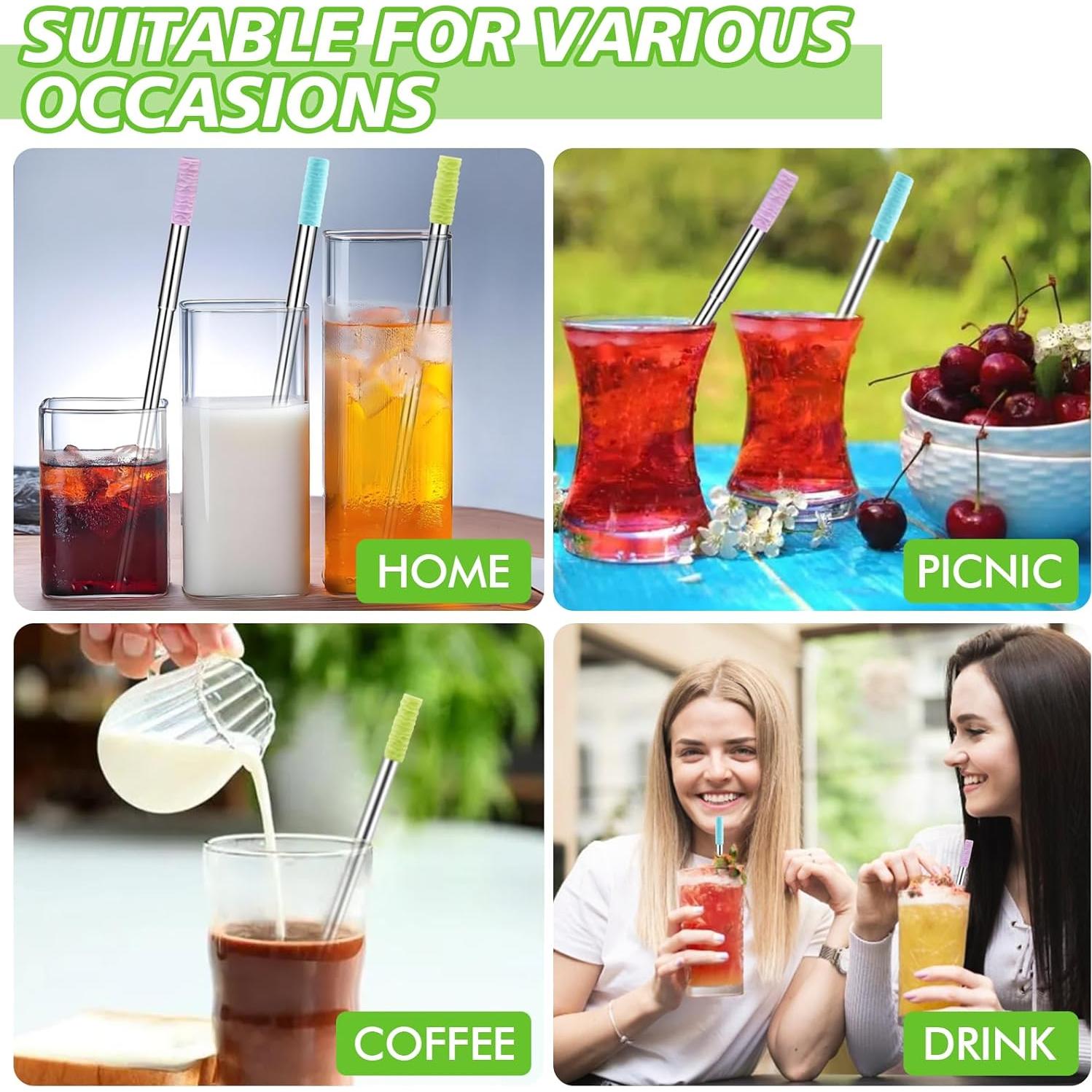 Popotes Reutilizables INVODA 3Pcs Acero Inoxidable Plegables