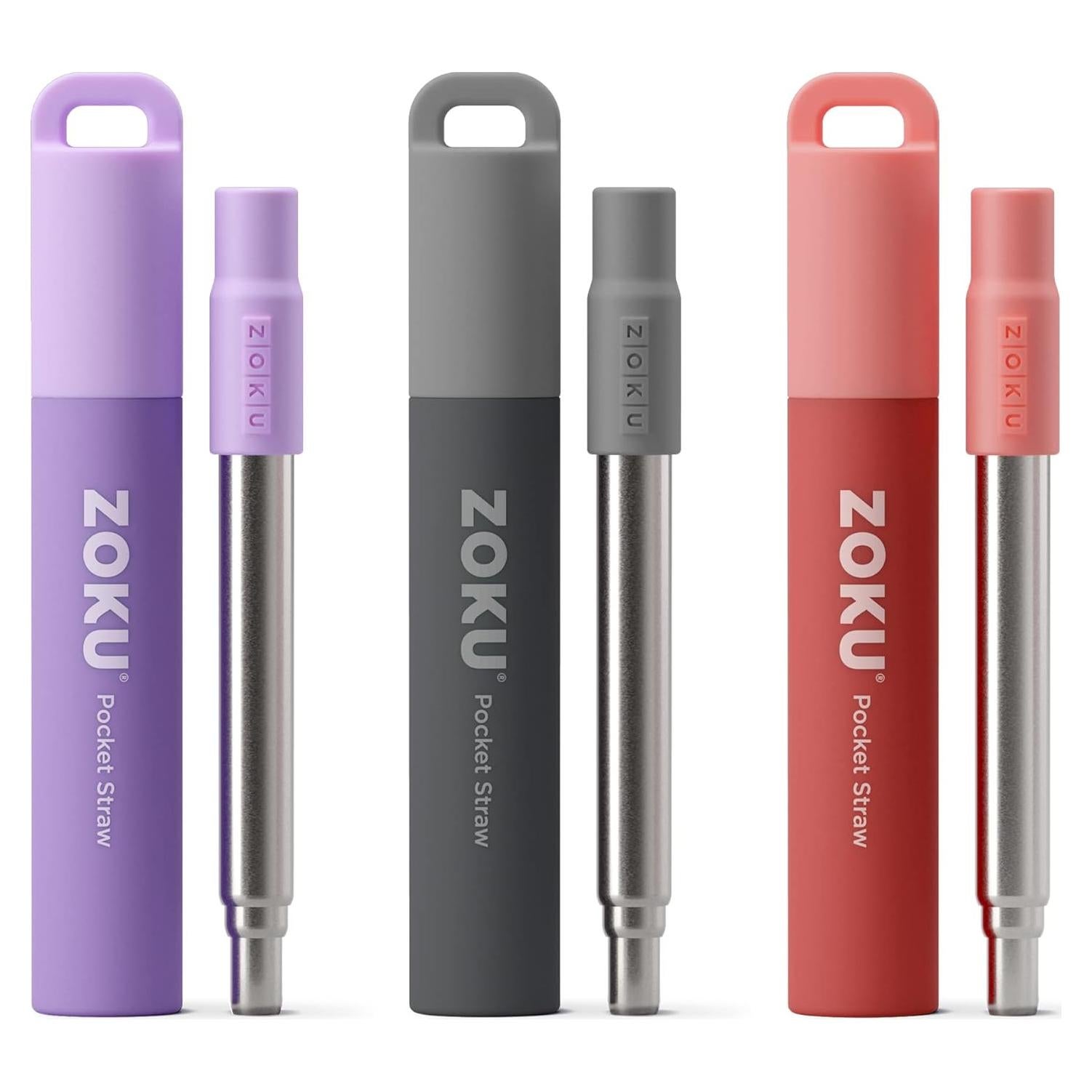 Pajitas Metálicas Reutilizables ZOKU 3 Unidades Plegables