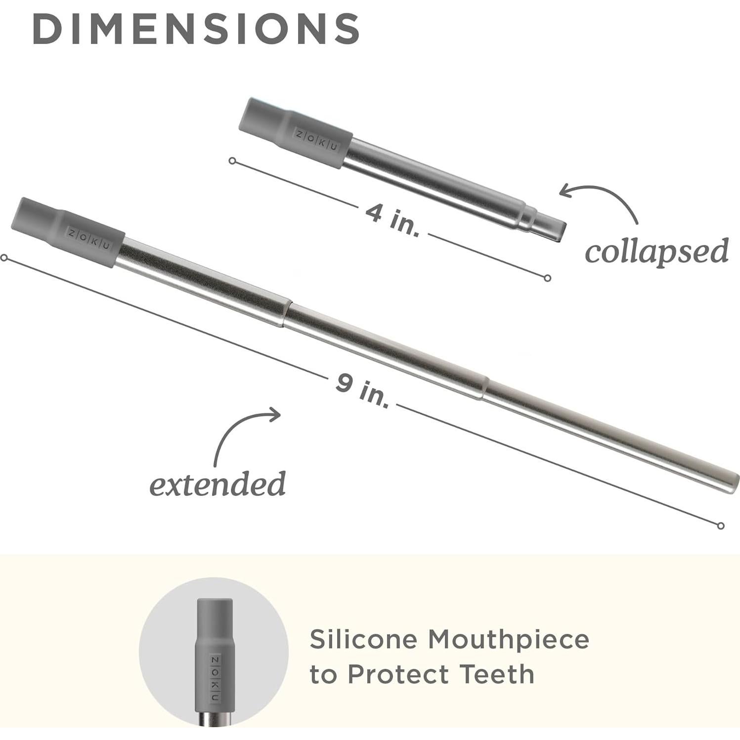Pajitas Metálicas Reutilizables ZOKU 3 Unidades Plegables