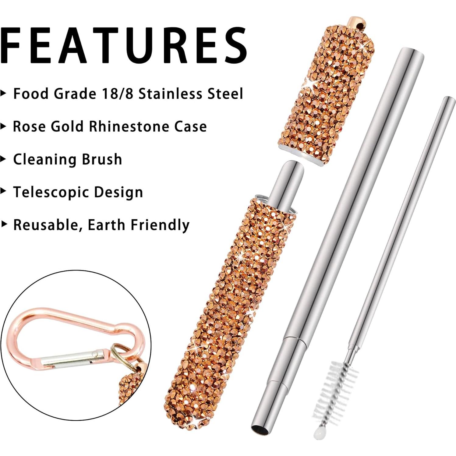 Popote Plegable KLDZOOF de Acero Inoxidable Oro Rosa