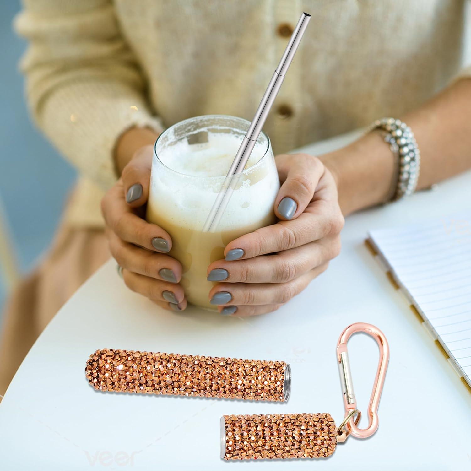 Popote Plegable KLDZOOF de Acero Inoxidable Oro Rosa