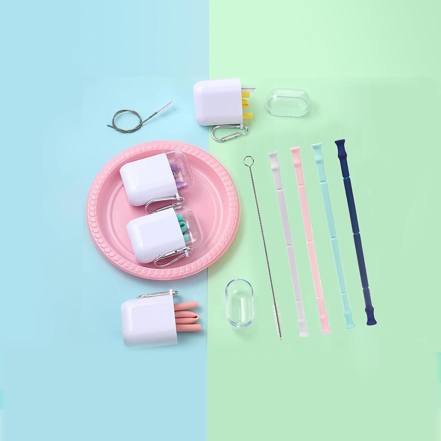 Set de Popotes de Silicona Reutilizables AQUGOO 17.78 cm Rojo