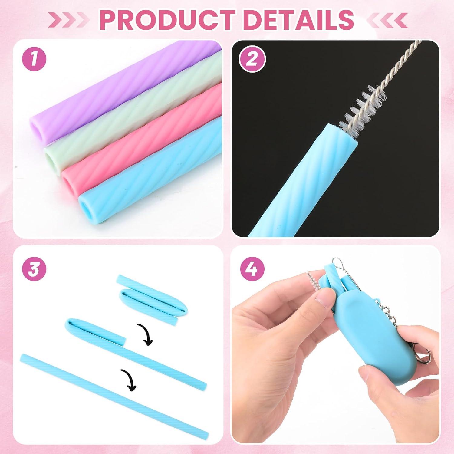 8 Popotes Reutilizables de Silicona Larrel con Estuche