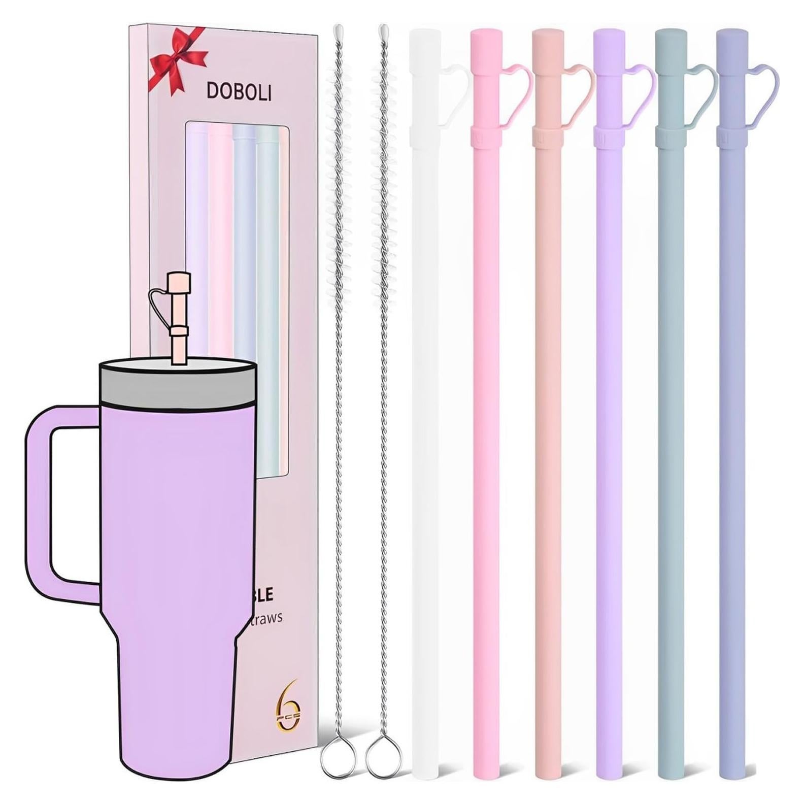 Popotes de Silicona Reutilizables Doboli 30.48 cm con Cubierta - 6 Unidades