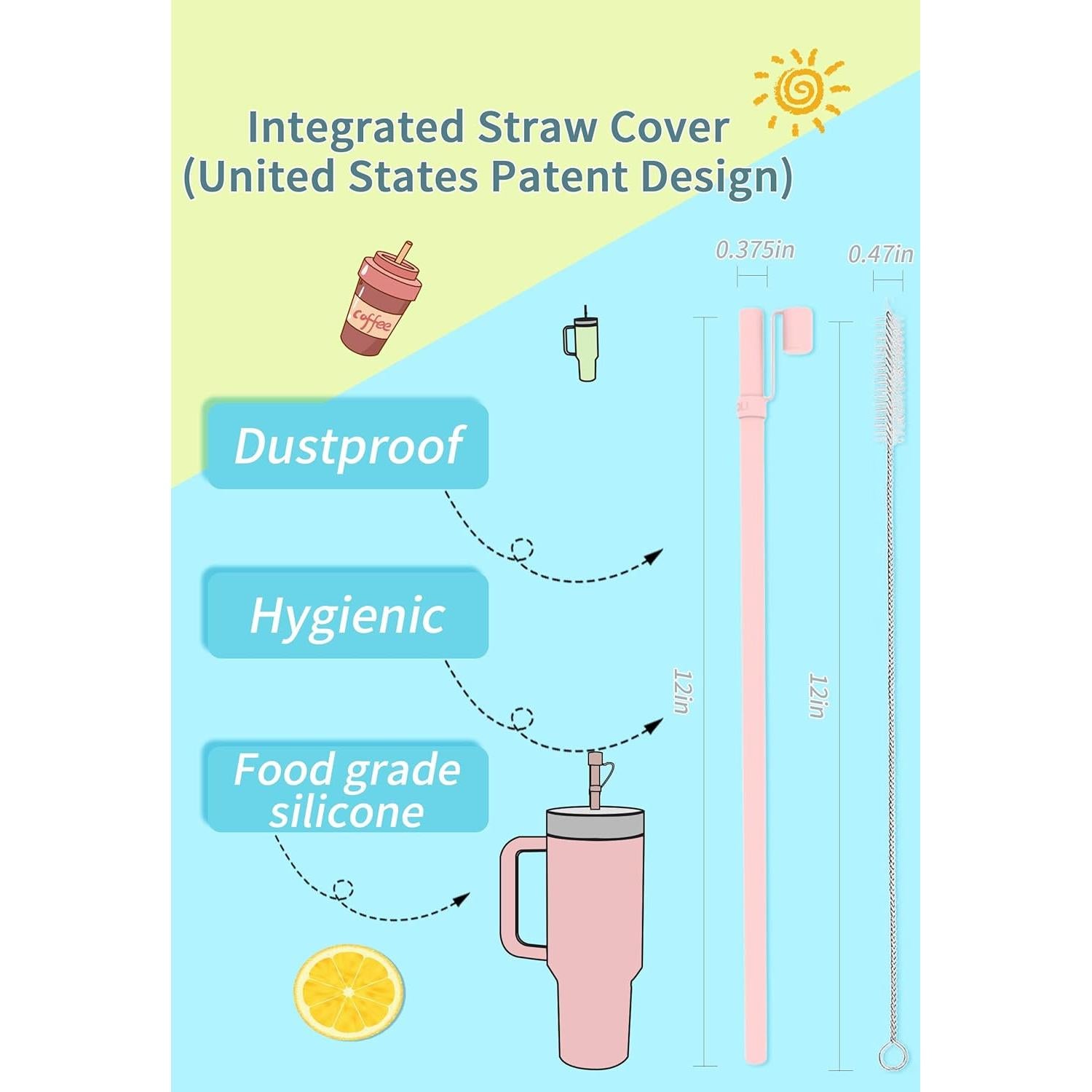 Popotes de Silicona Reutilizables Doboli 30.48 cm con Cubierta - 6 Unidades