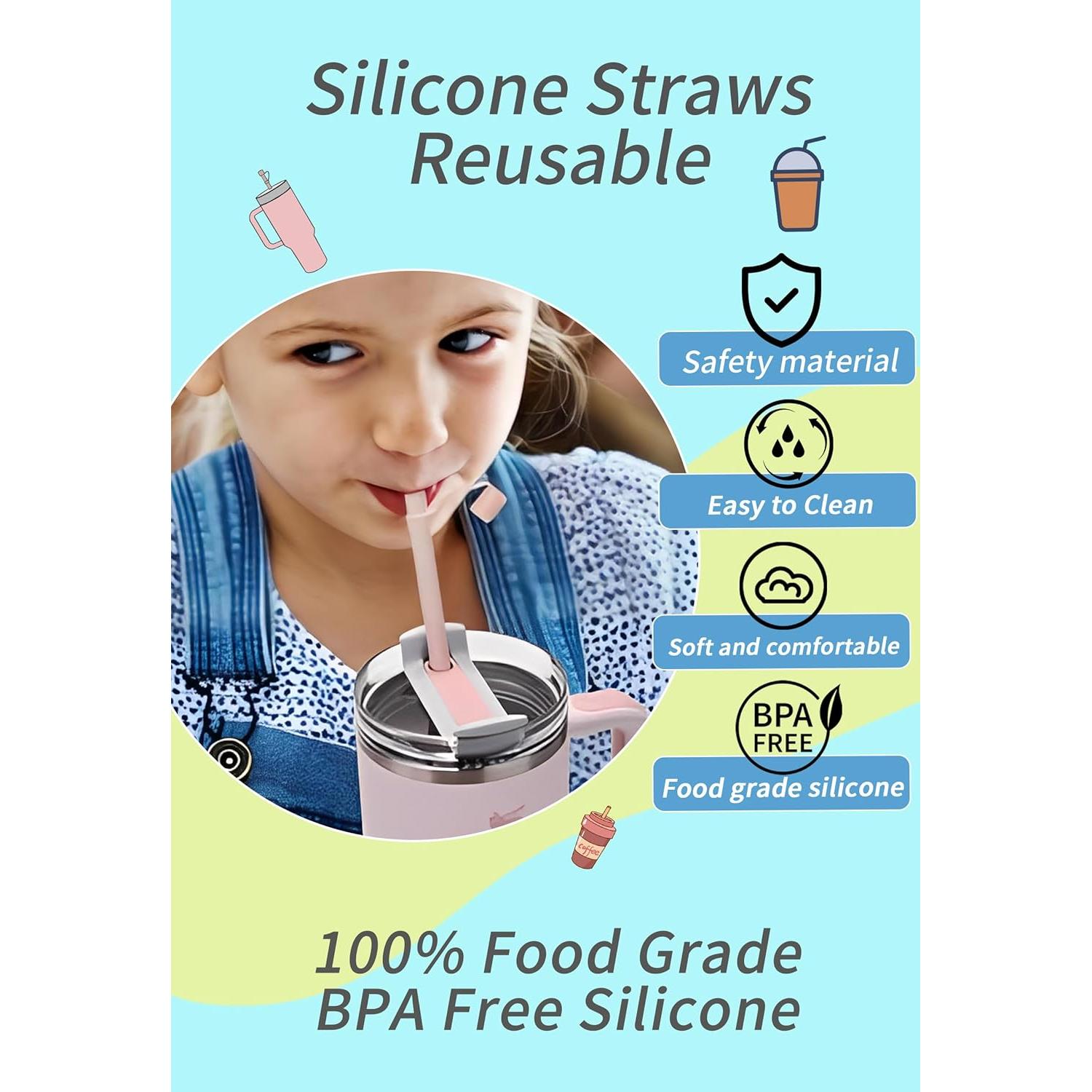 Popotes de Silicona Reutilizables Doboli 30.48 cm con Cubierta - 6 Unidades