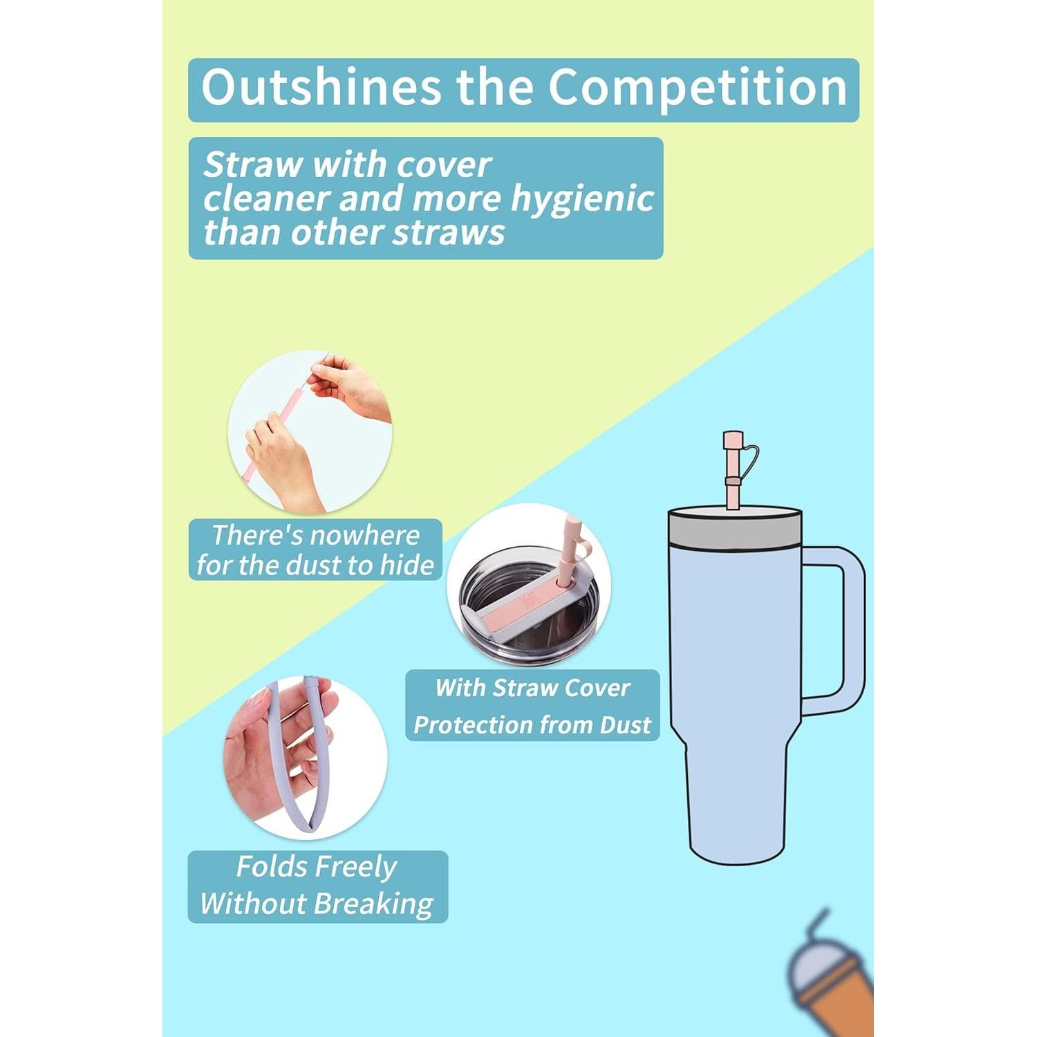 Popotes de Silicona Reutilizables Doboli 30.48 cm con Cubierta - 6 Unidades