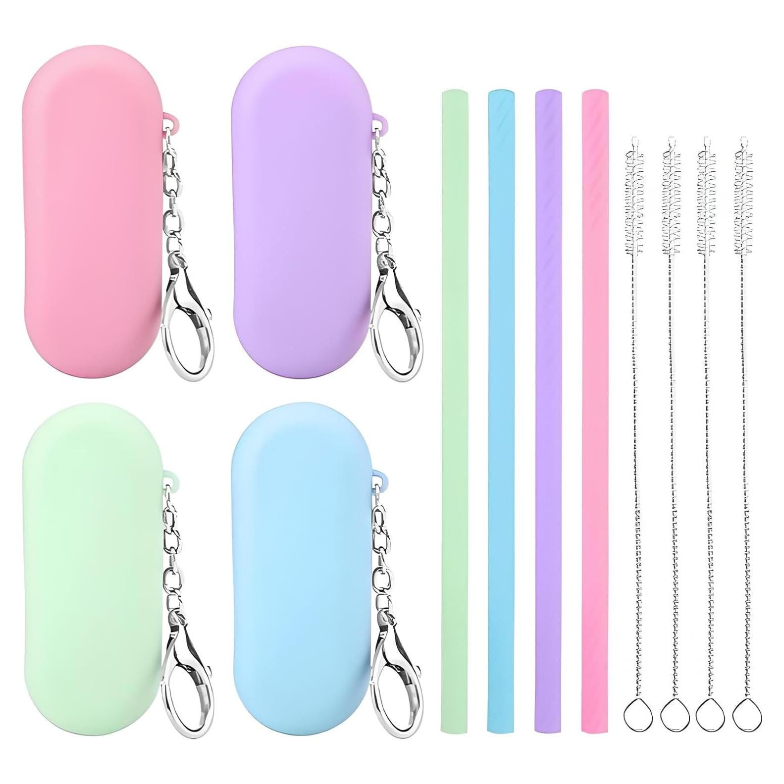 Popotes de Silicona Reutilizables YMCLUB 4 Piezas con Estuche