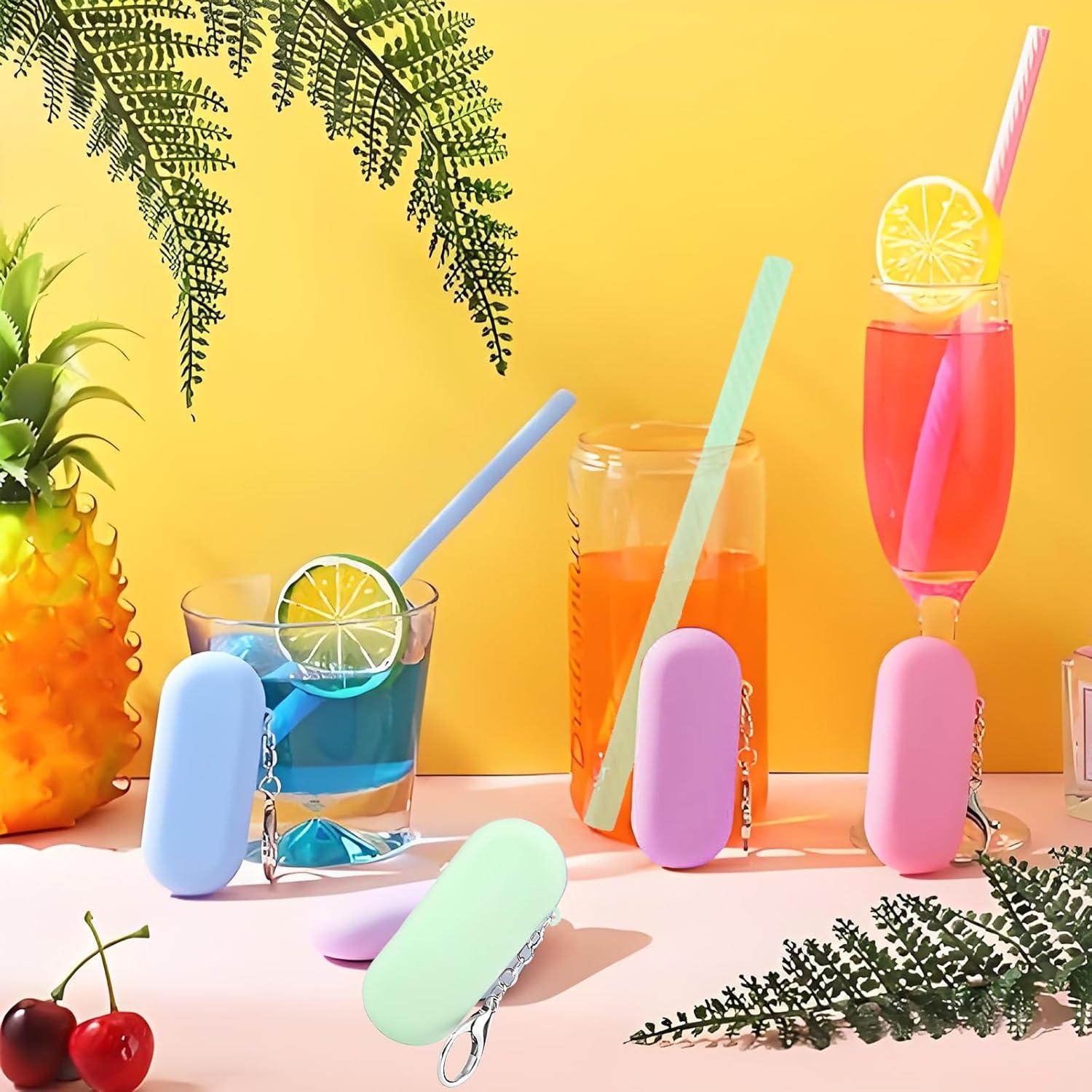 Popotes de Silicona Reutilizables YMCLUB 4 Piezas con Estuche