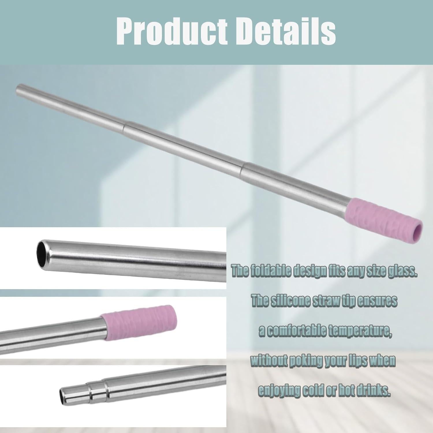 Popote Plegable de Acero Inoxidable Enforose con Punta de Silicona