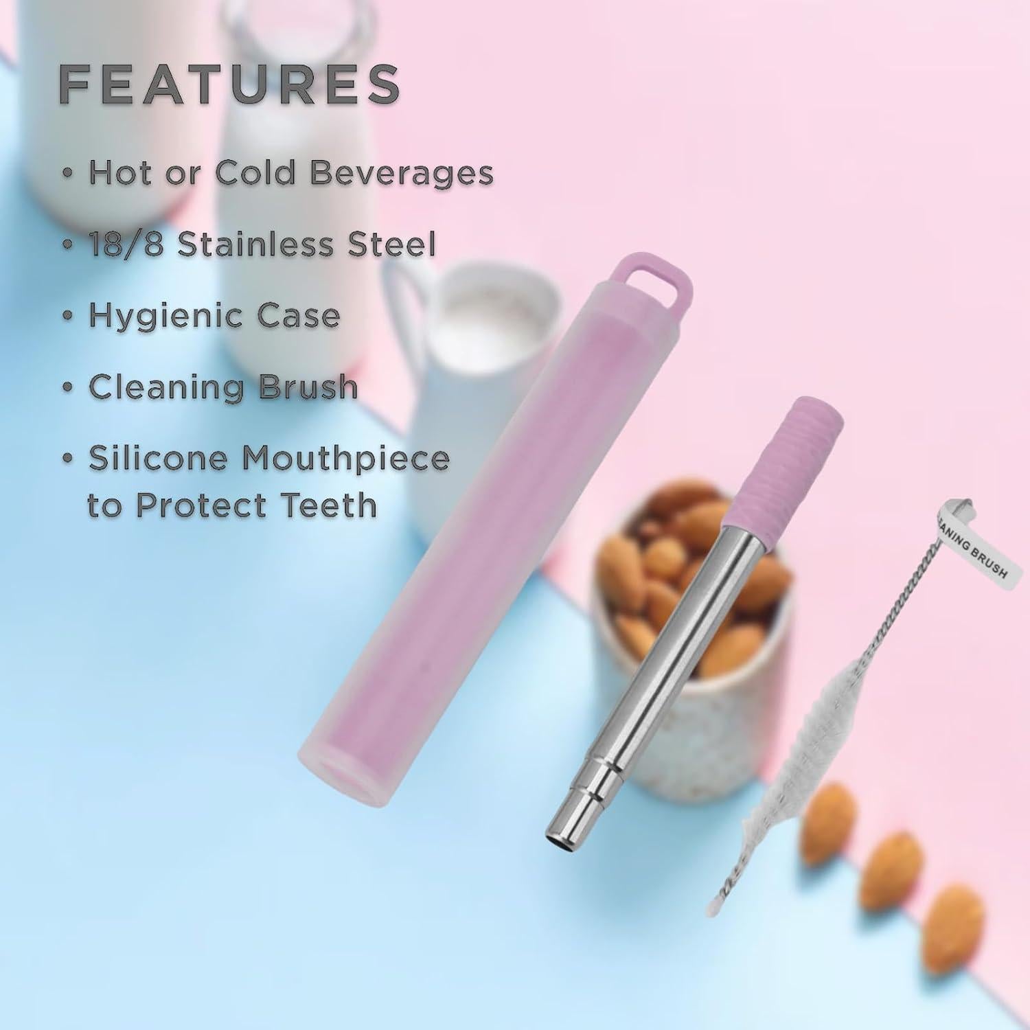 Popote Plegable de Acero Inoxidable Enforose con Punta de Silicona