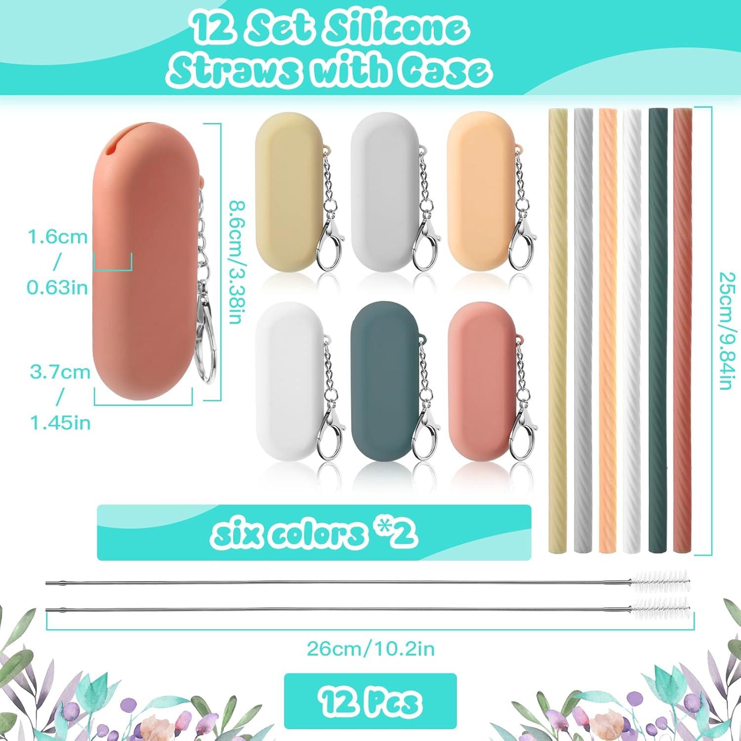 Juego de Pajitas de Silicona Reutilizables Zhehao 12 Piezas