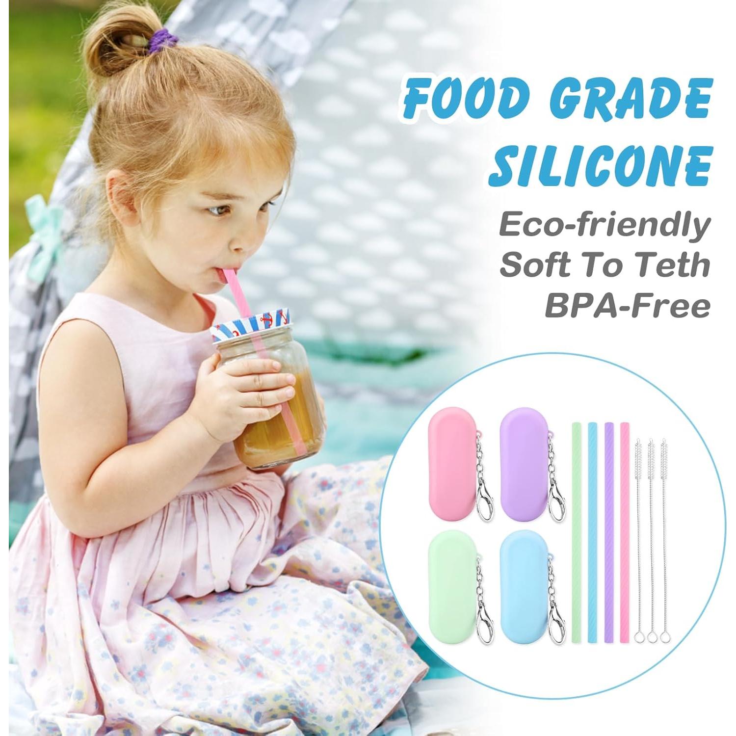 Set de 4 Pajitas de Silicona Reutilizables Cobee con Estuches