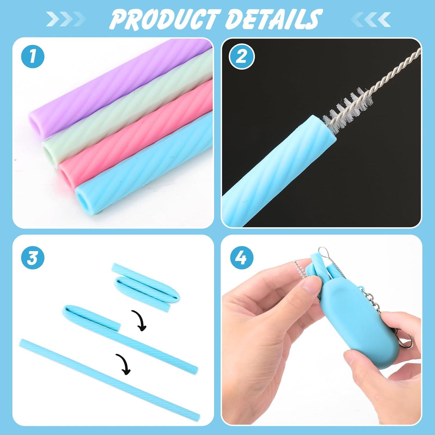 Set de 4 Pajitas de Silicona Reutilizables Cobee con Estuches