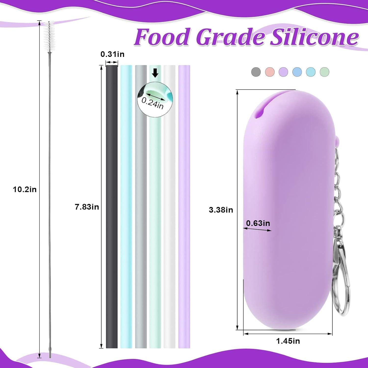 Set de 12 Pajitas Reutilizables Plegables Perthlin con Estuche