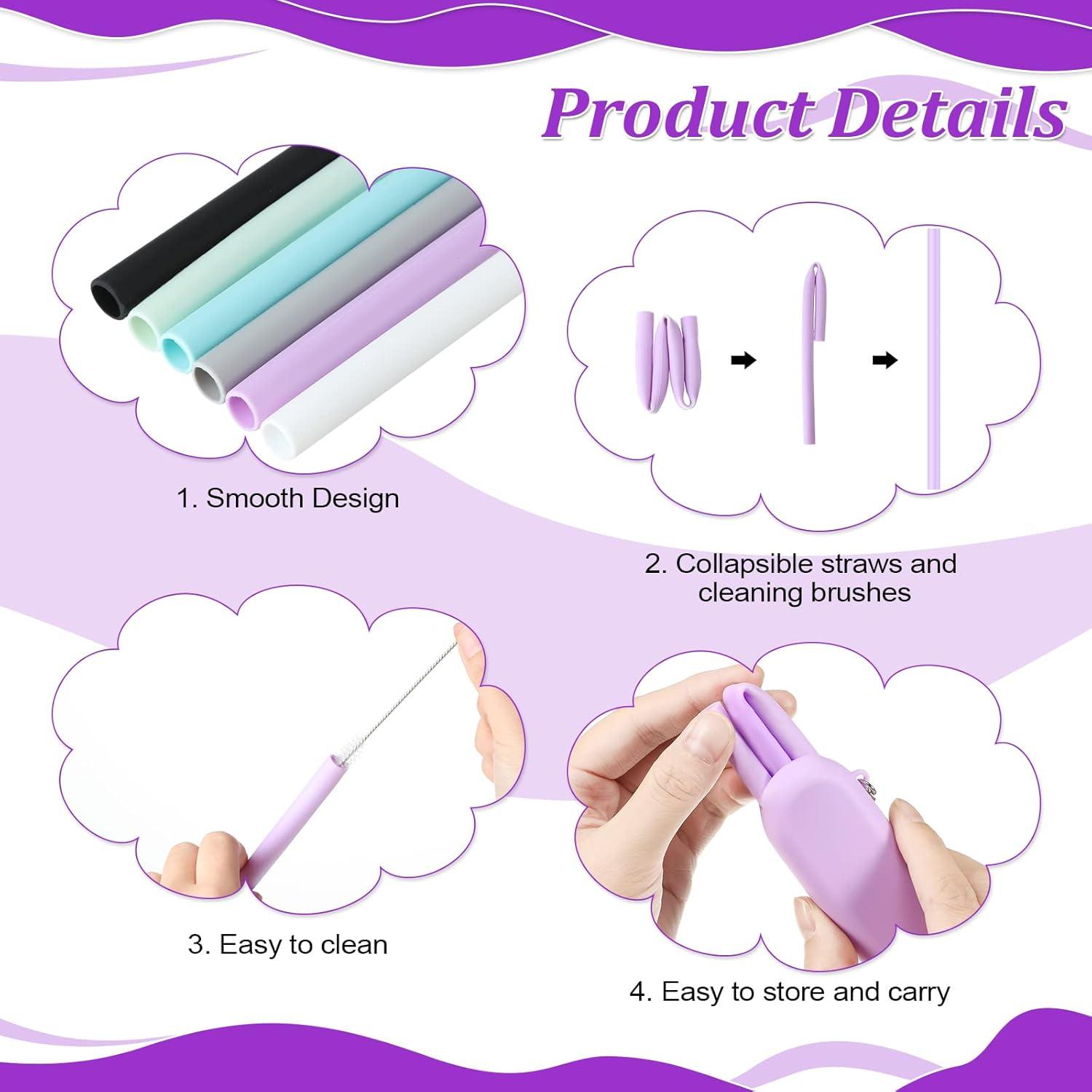 Set de 12 Pajitas Reutilizables Plegables Perthlin con Estuche