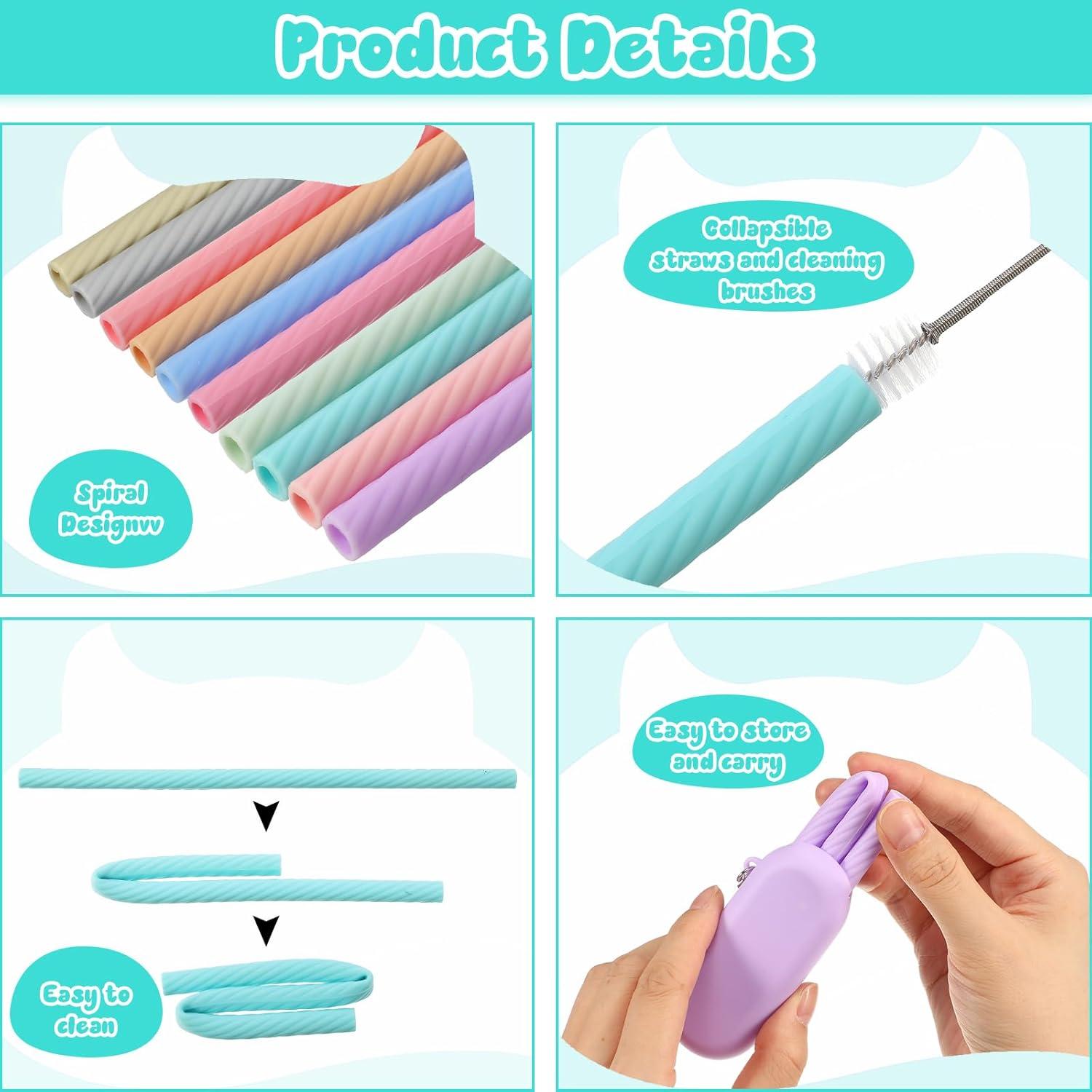 100 Pajitas Reutilizables de Silicona Rtteri con Estuche y Cepillos