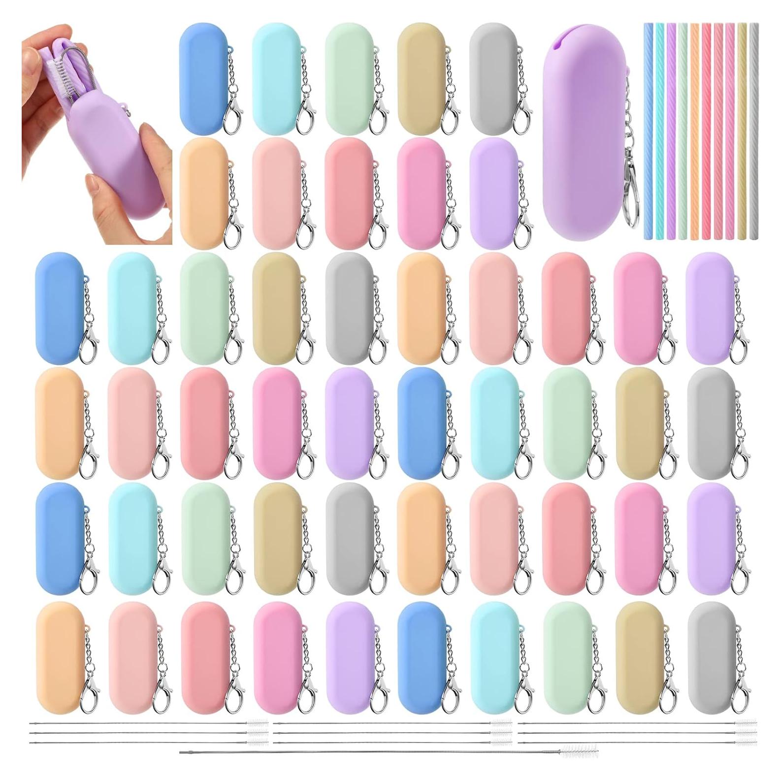 50 Pajitas de Silicona Reutilizables Rtteri con Estuche y Cepillos