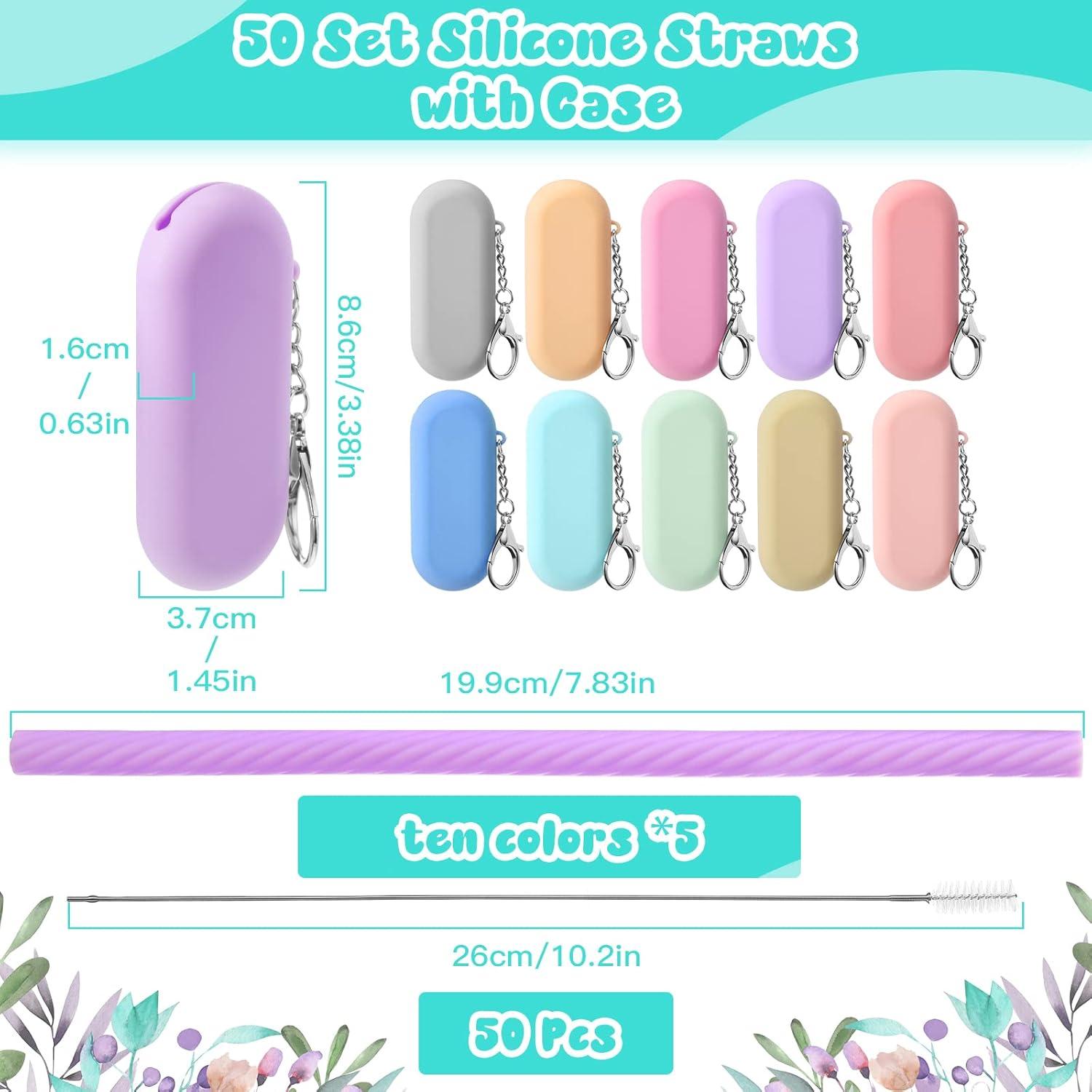 50 Pajitas de Silicona Reutilizables Rtteri con Estuche y Cepillos