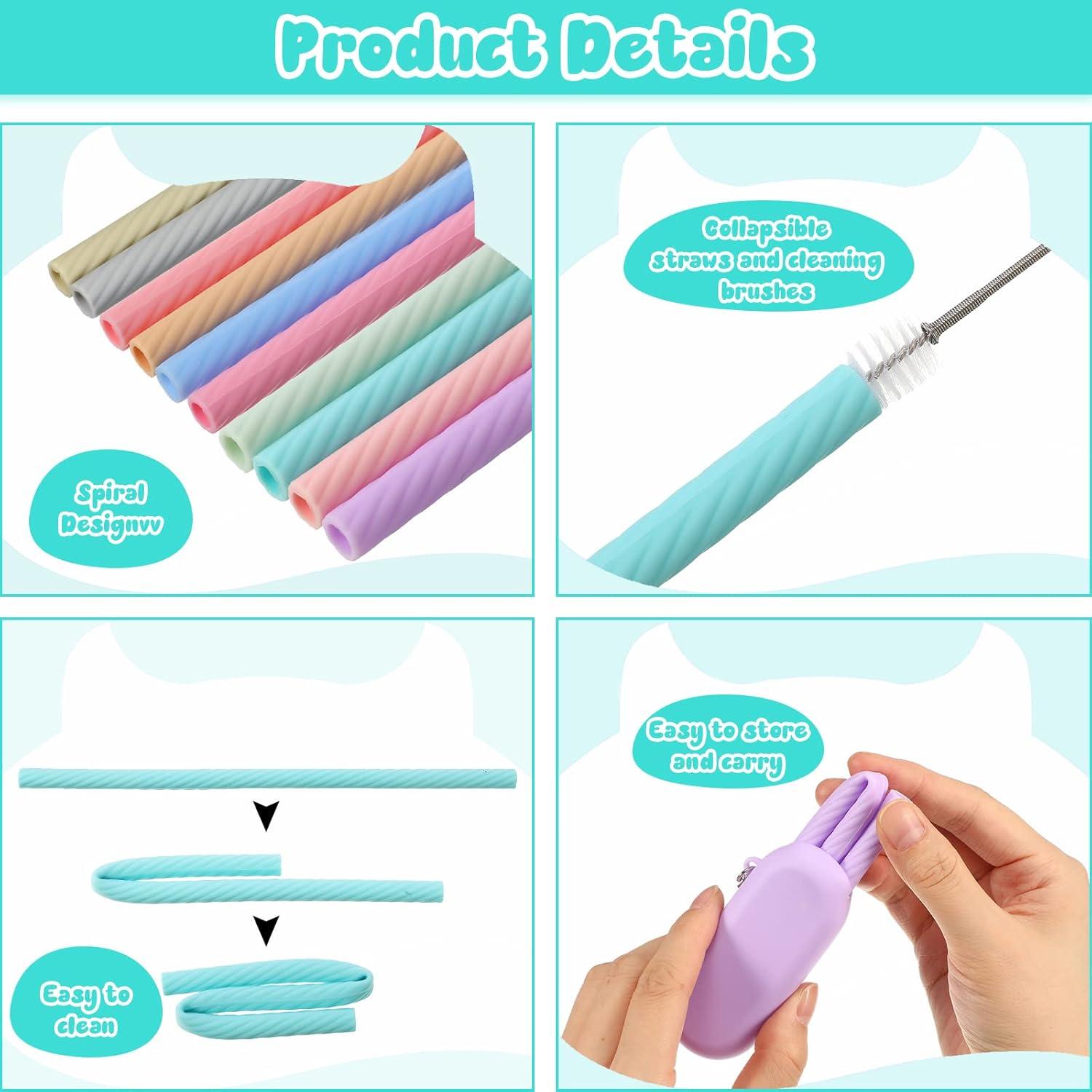 50 Pajitas de Silicona Reutilizables Rtteri con Estuche y Cepillos