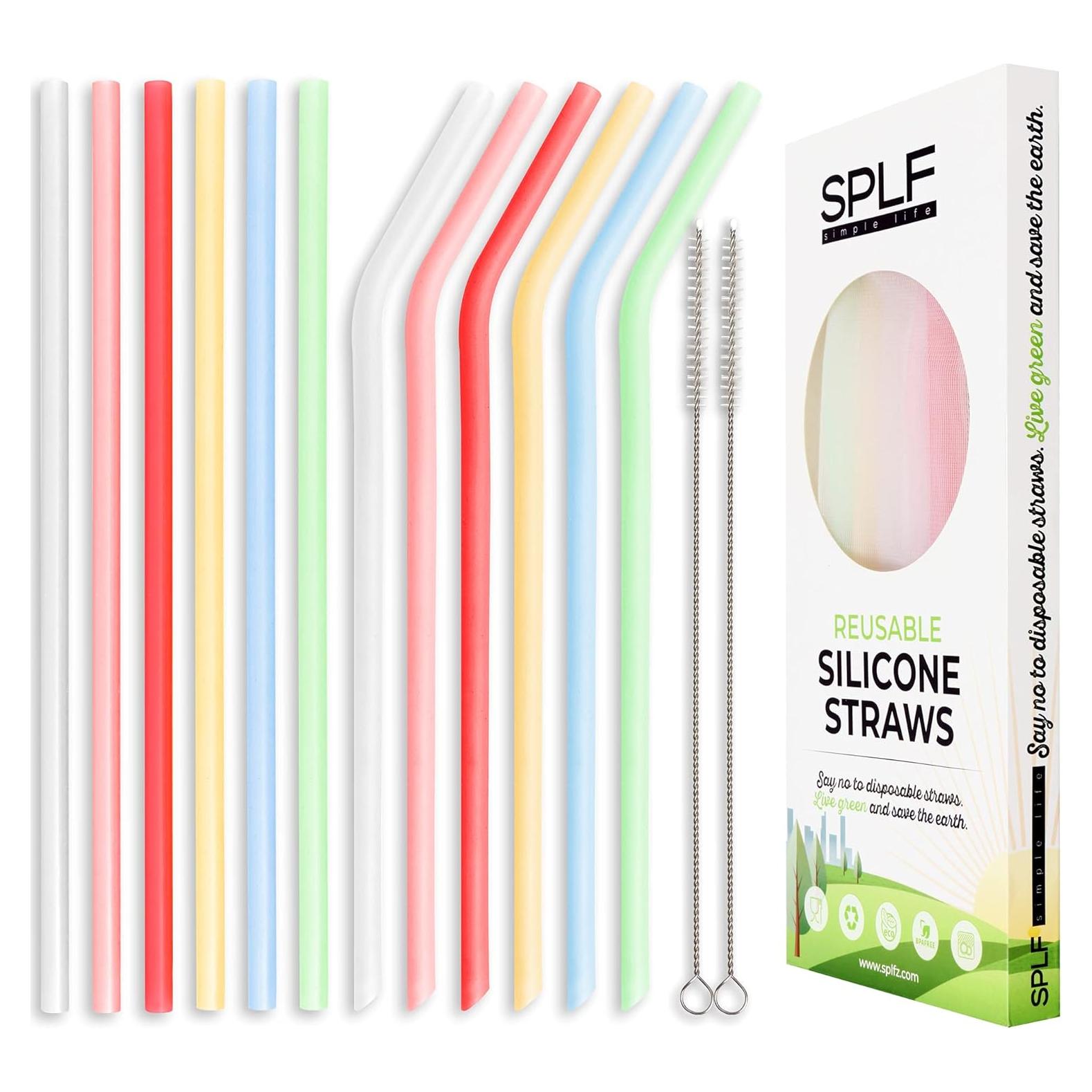 Paquete de 12 Popotes de Silicona Reutilizables SPLF - Ecológicos